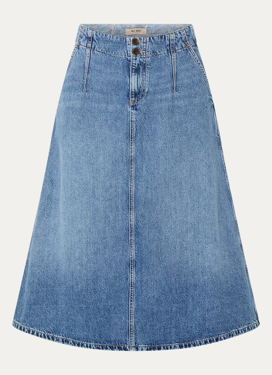 Mos Mosh MMLeala midi spijkerrok met steekzakken - voorkant 3 blauw