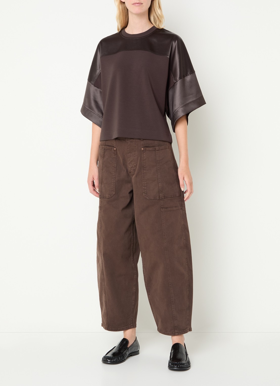 Mos Mosh MMLela sweater van satijn - voorkant 4 bruin