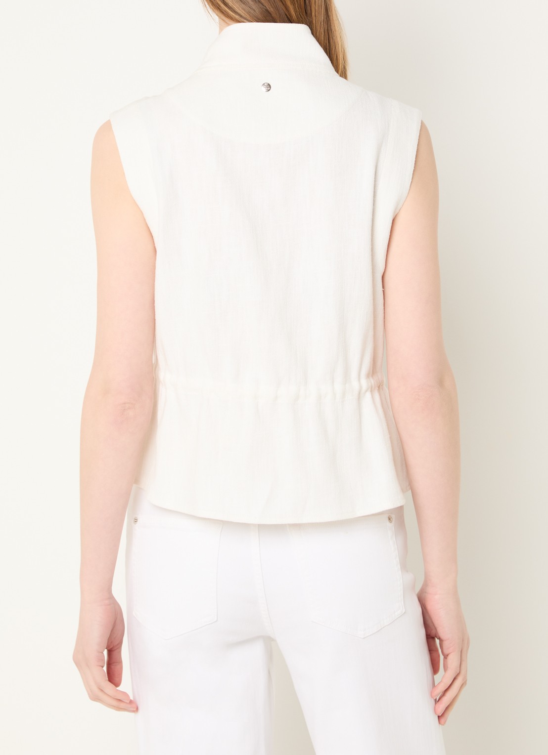 Mos Mosh MMLelo gilet met borstzakken en strikceintuur - achterkant gebroken wit