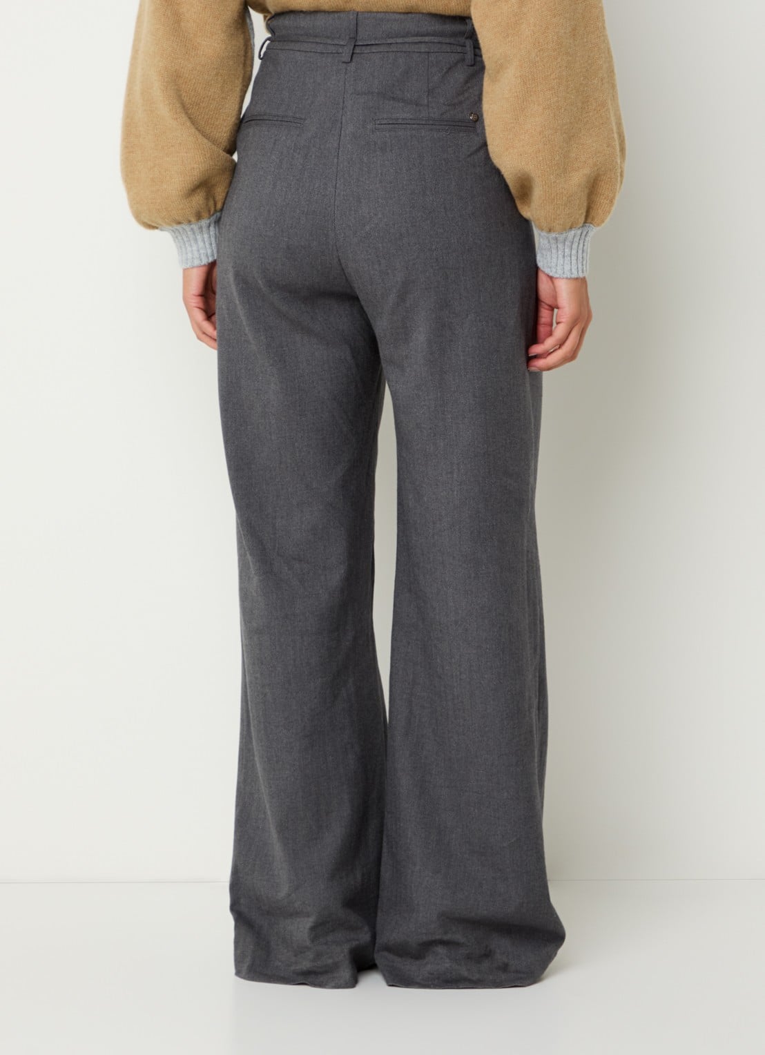 Mos Mosh MMLeslei Monrose high waist wide leg pantalon in kasjmierblend - achterkant grijsmele