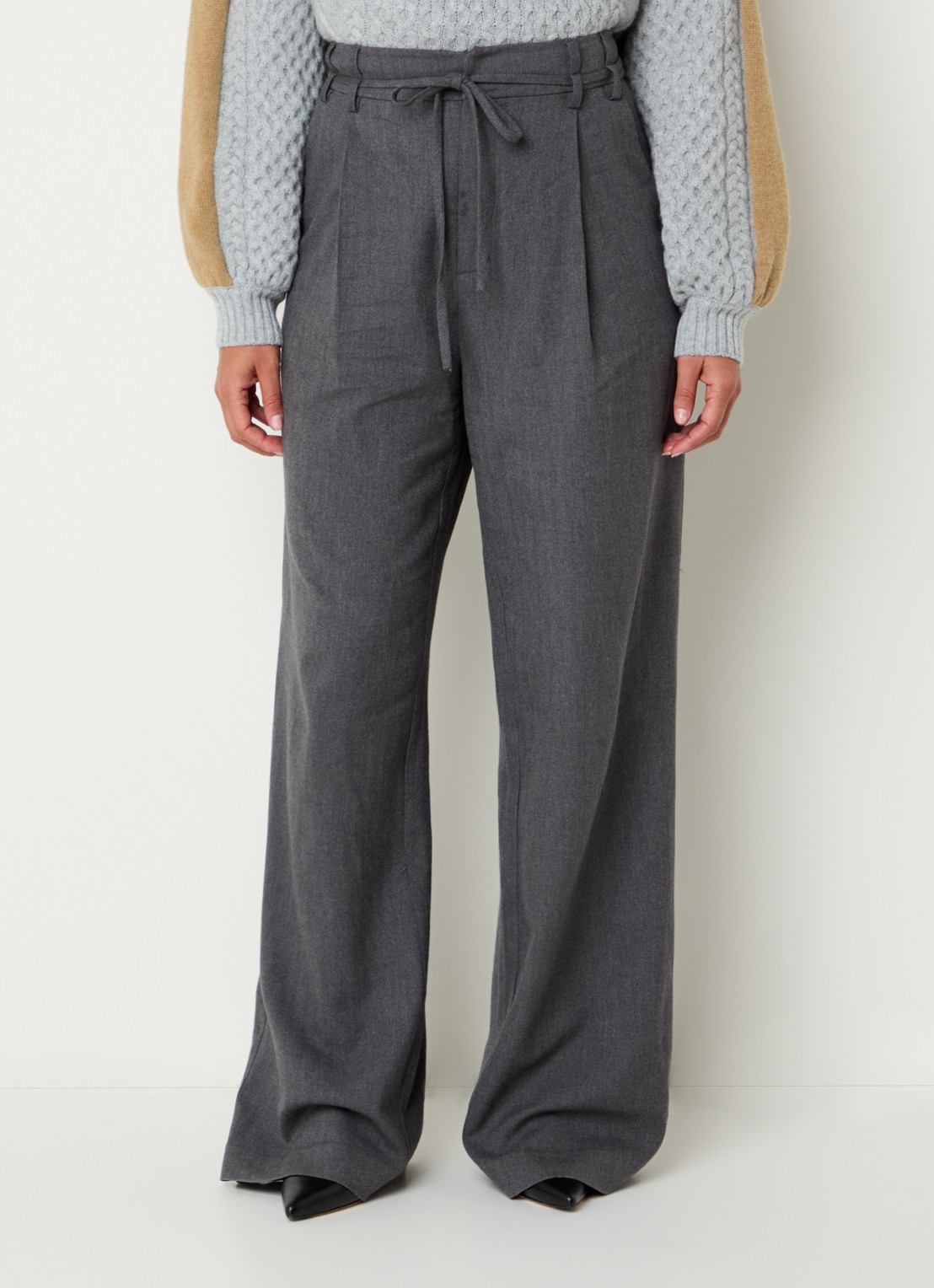 Mos Mosh MMLeslei Monrose high waist wide leg pantalon in kasjmierblend - detail 4 grijsmele