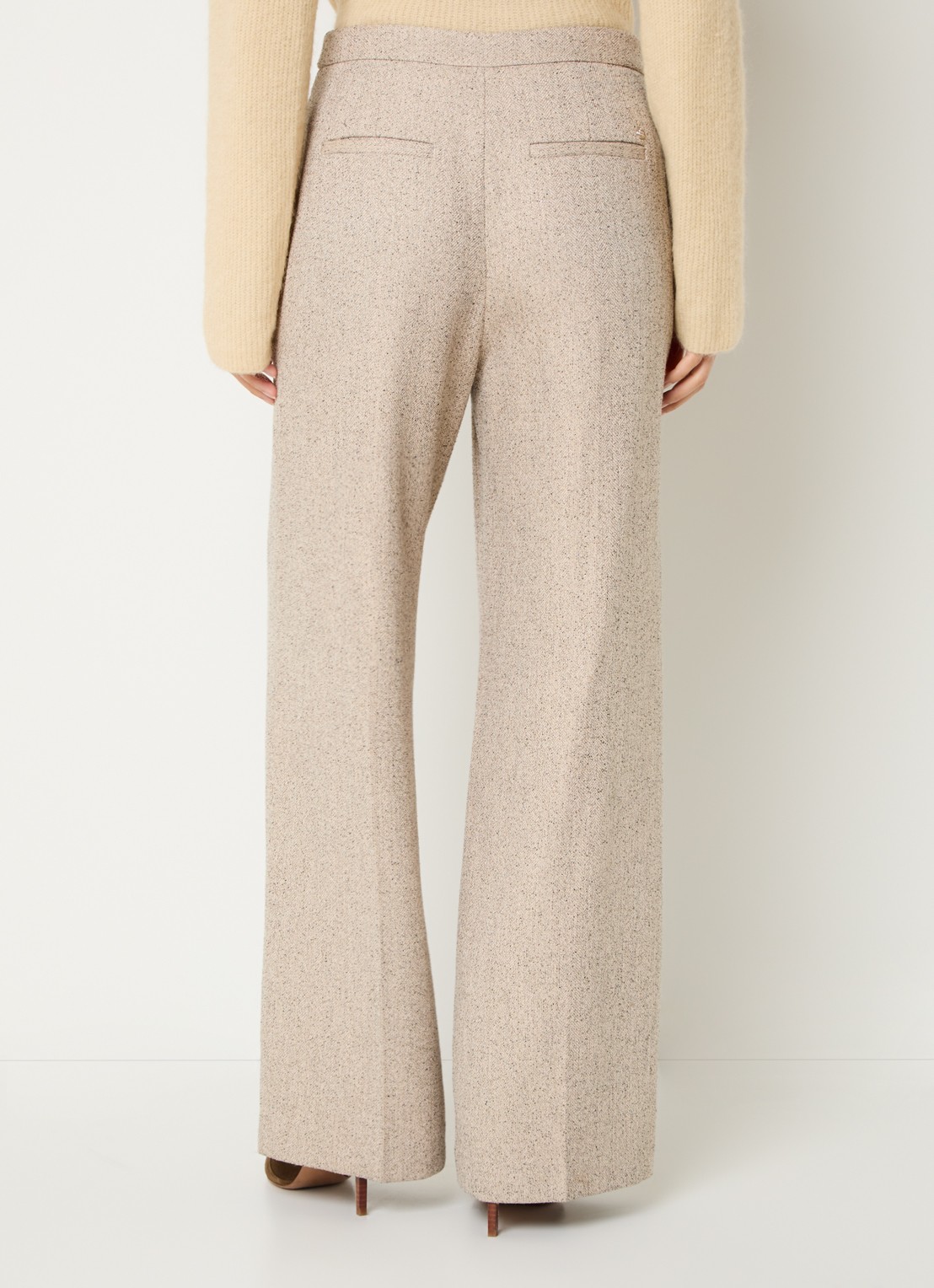 Mos Mosh MMLeya high waist wide fit pantalon met gemêleerd dessin - achterkant beige