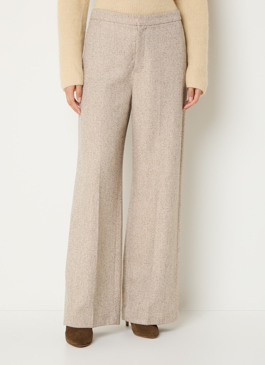 Mos Mosh MMLeya high waist wide fit pantalon met gemêleerd dessin - detail 2 beige