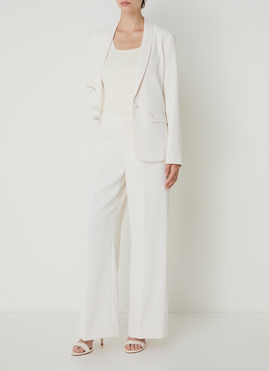 Mos Mosh MMLeya Miley high waist wide fit pantalon met steekzakken - voorkant 2 wit