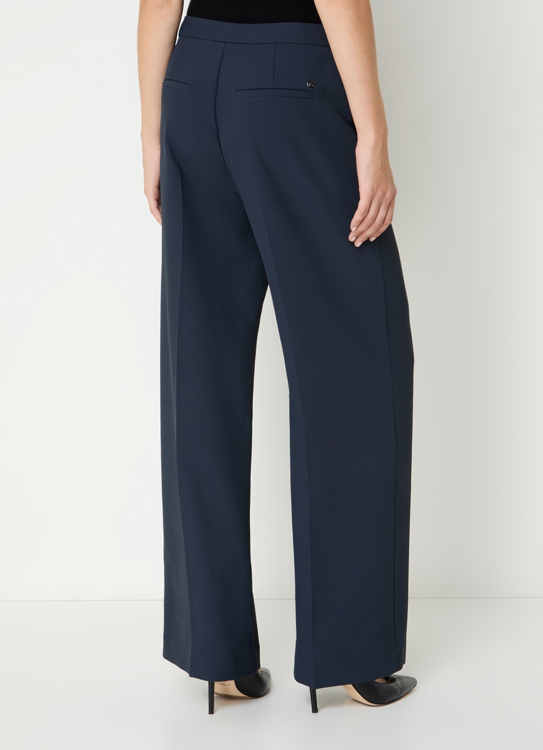 Mos Mosh MMLeya Miley high waist wide fit pantalon met steekzakken - achterkant 4 donkerblauw