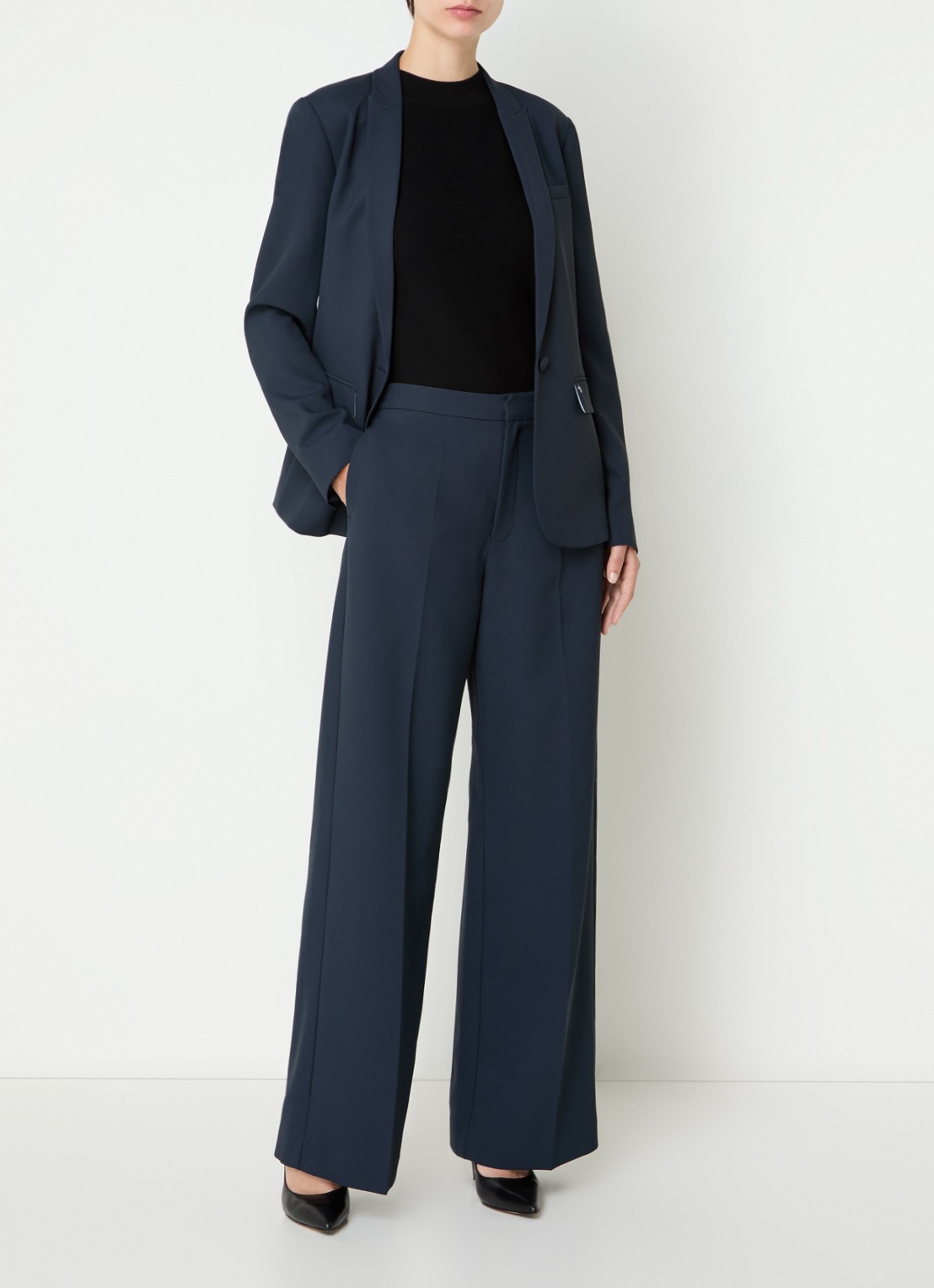 Mos Mosh MMLeya Miley high waist wide fit pantalon met steekzakken - voorkant 2 donkerblauw