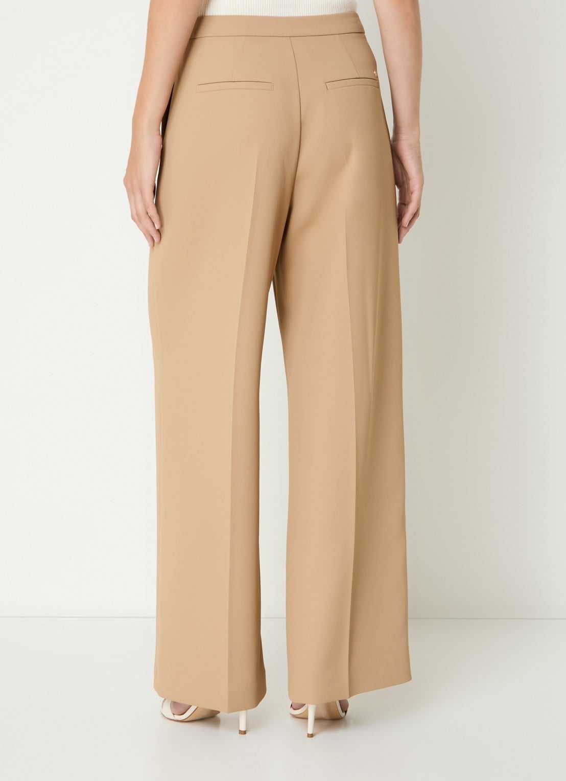 Mos Mosh MMLeya Miley high waist wide fit pantalon met steekzakken - achterkant camel