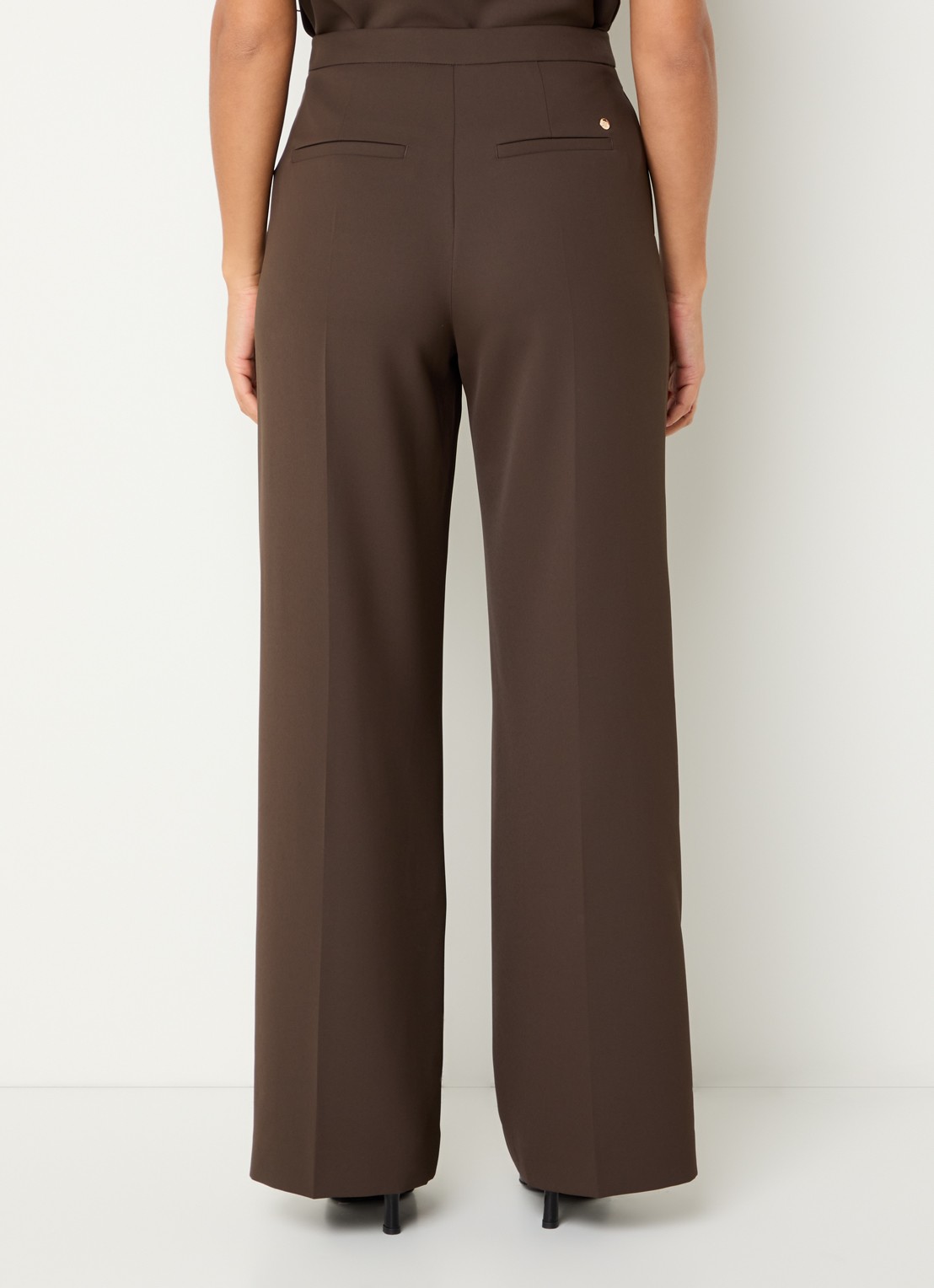 Mos Mosh MMLeya Miley high waist wide fit pantalon met steekzakken - achterkant 3 donkerbruin