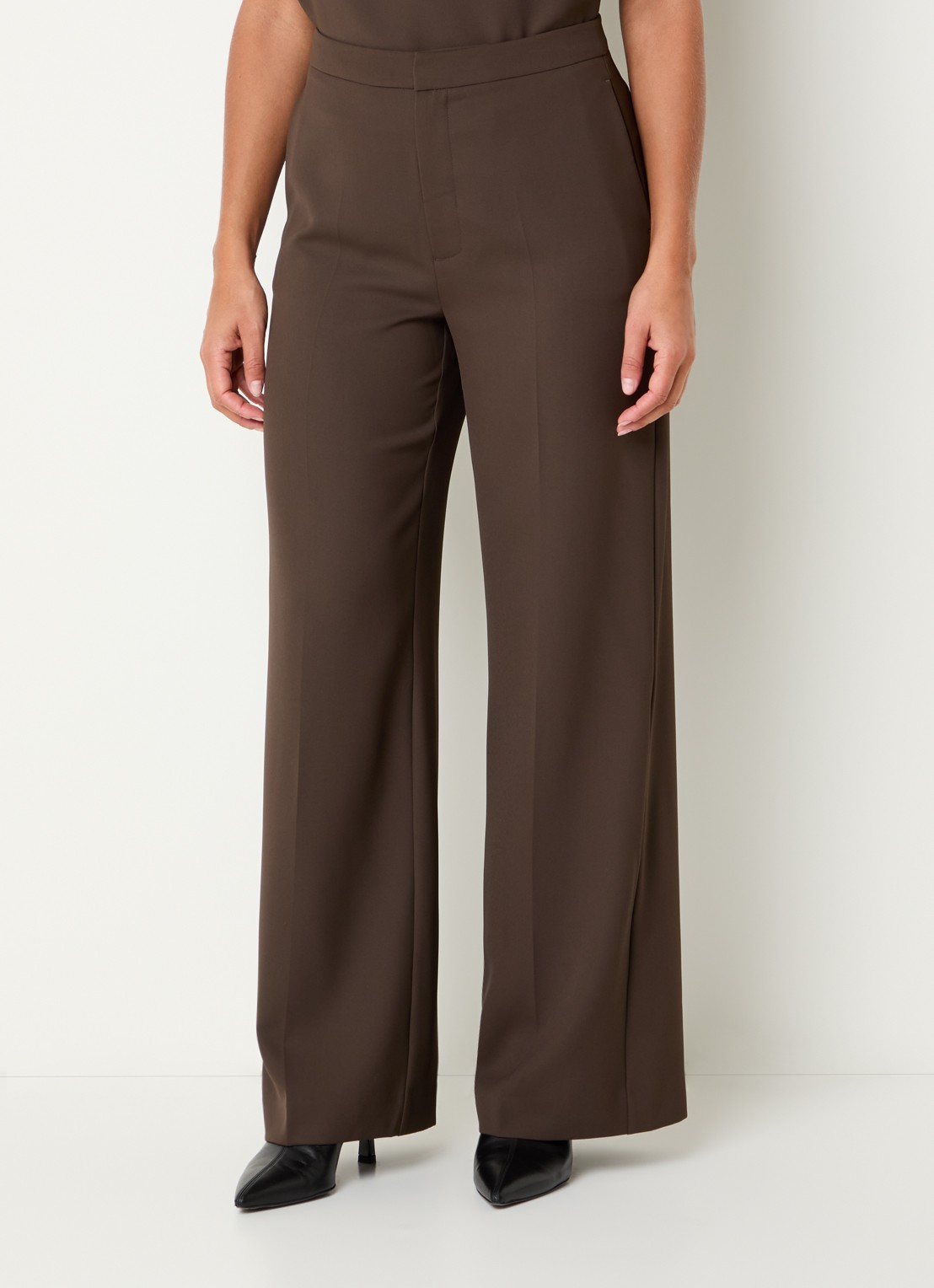 Mos Mosh MMLeya Miley high waist wide fit pantalon met steekzakken - detail 4 donkerbruin