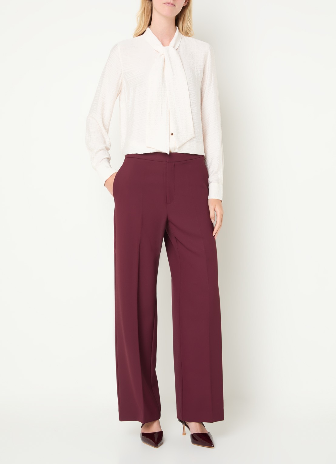 Mos Mosh MMLeya Miley high waist wide fit pantalon met steekzakken - voorkant 2 royalblauw