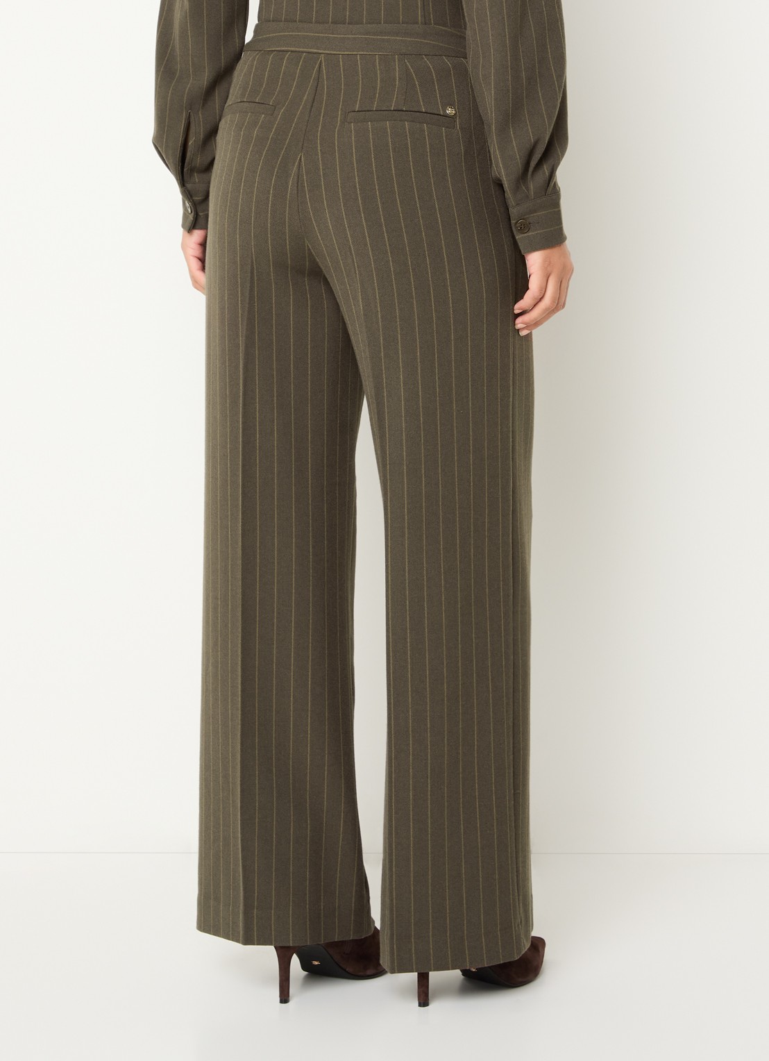 Mos Mosh MMLeya York high wasit loose fit chino met streepprint - achterkant 3 donkerbeige