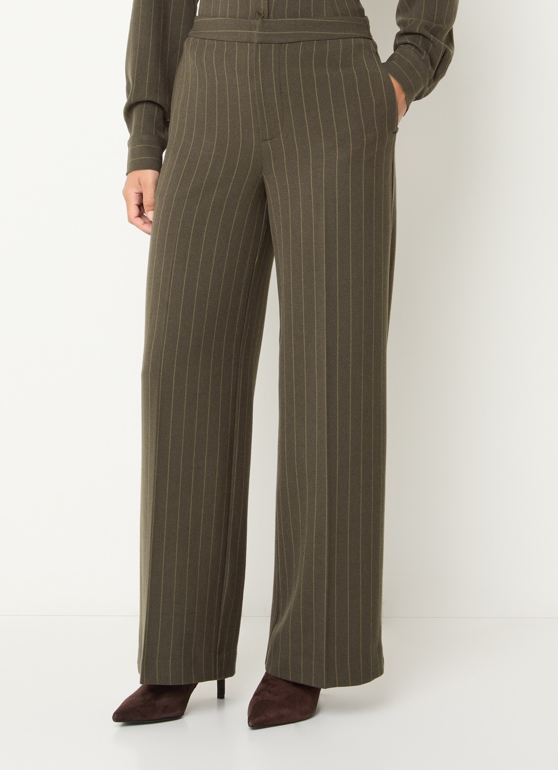 Mos Mosh MMLeya York high wasit loose fit chino met streepprint - detail 4 donkerbeige