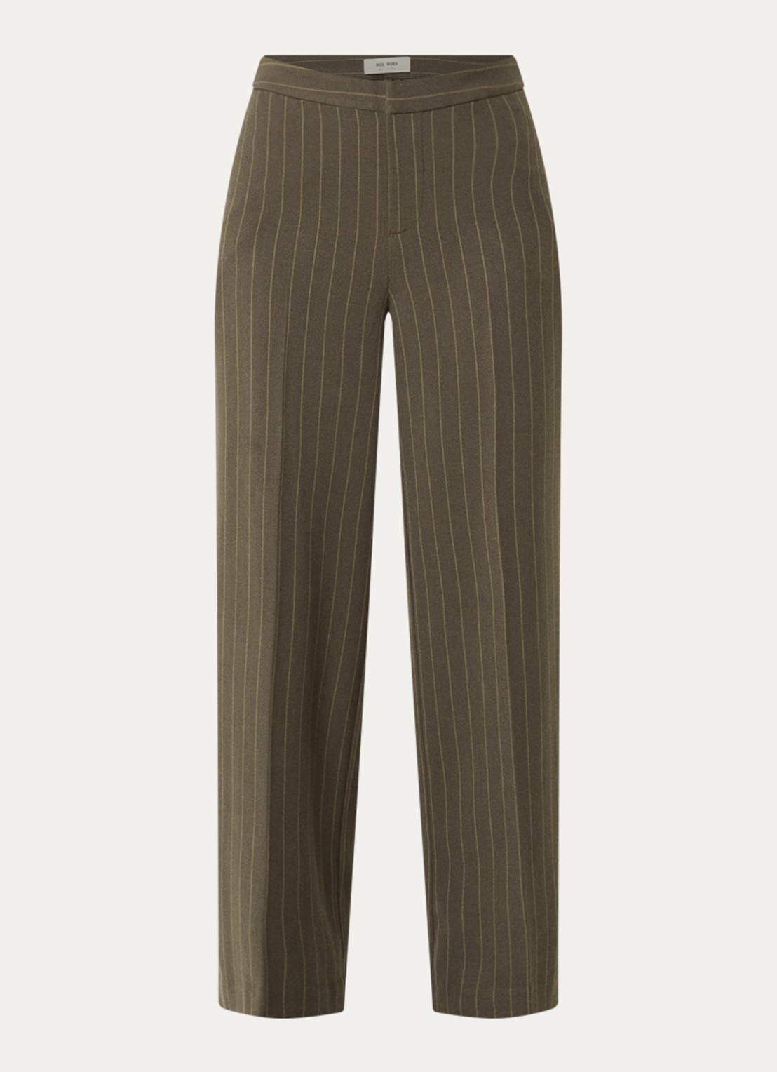 Mos Mosh MMLeya York high wasit loose fit chino met streepprint - voorkant donkerbeige
