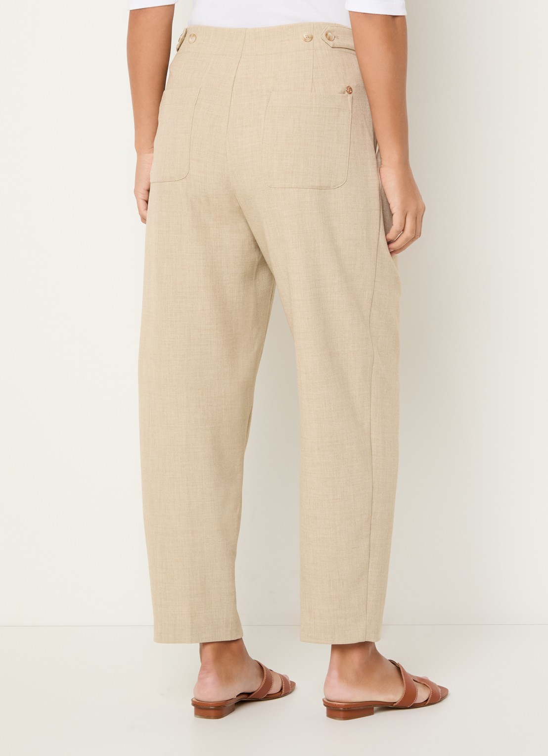 Mos Mosh MMLeysa high waist tapered fit cropped pantalon met steekzakken - achterkant beige