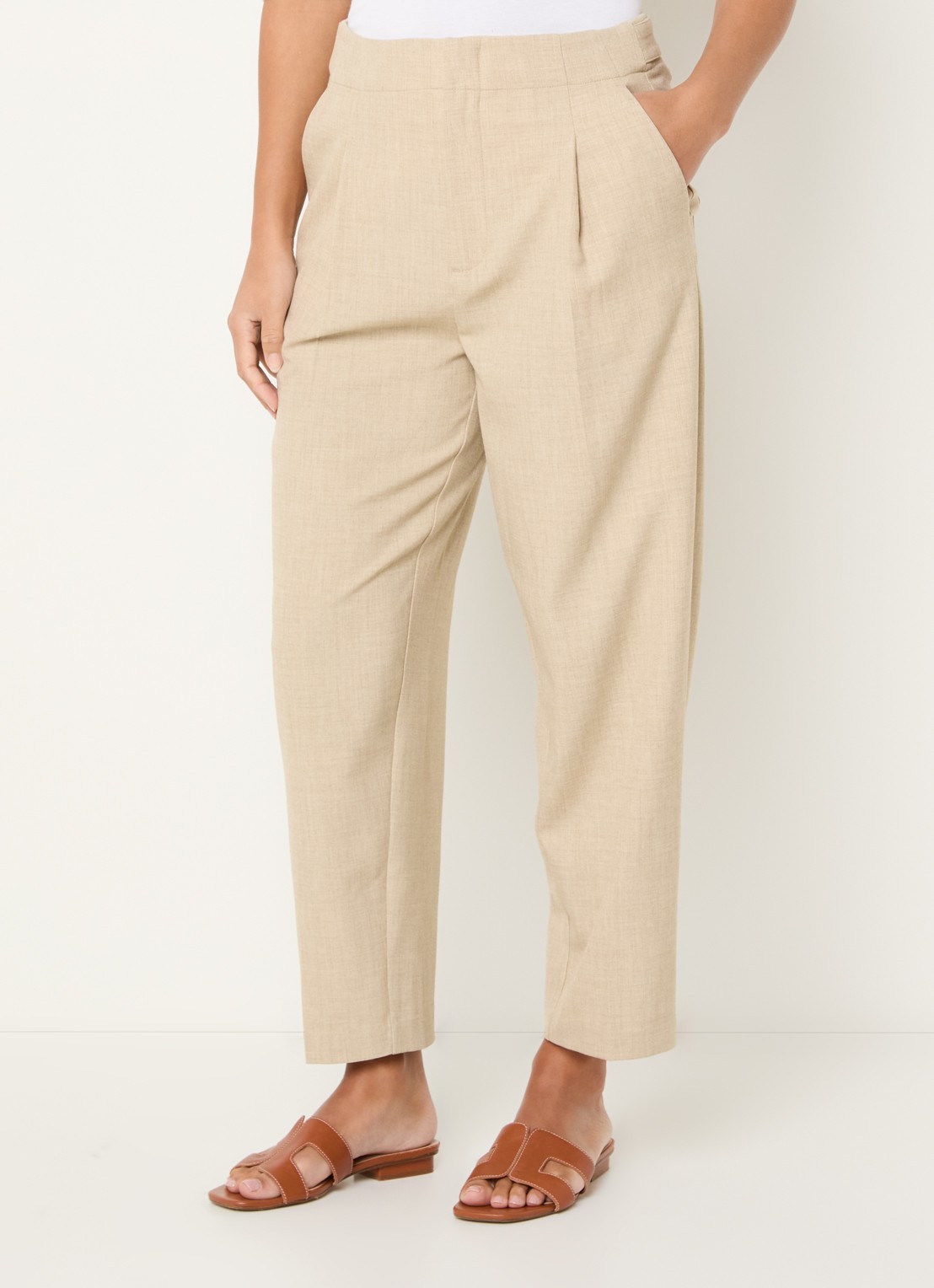 Mos Mosh MMLeysa high waist tapered fit cropped pantalon met steekzakken - detail 4 beige