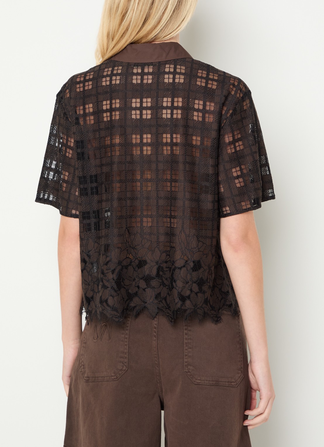 Mos Mosh MMLia River blouse met ruitdessin en details van kant - achterkant bruin