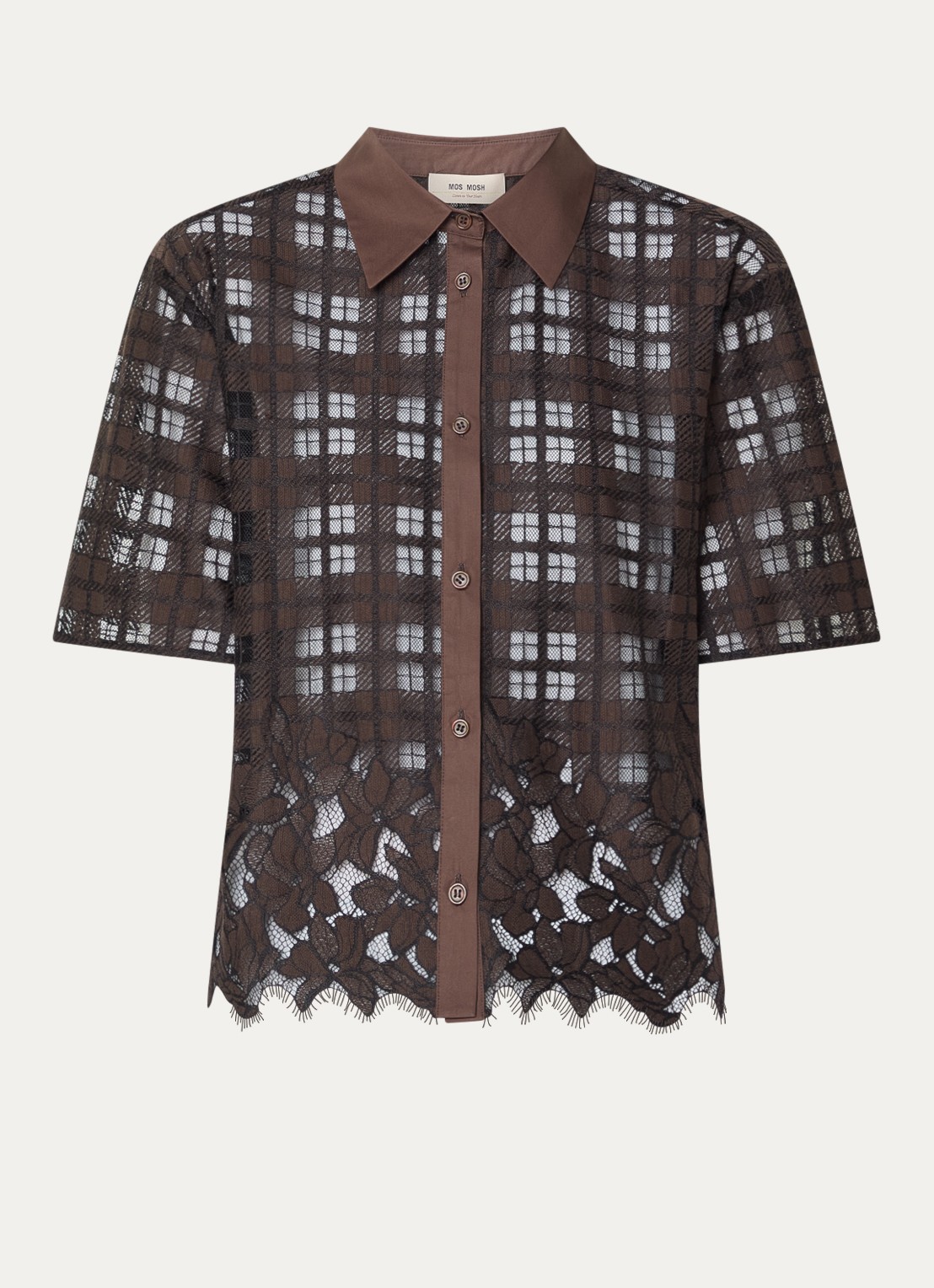 Mos Mosh MMLia River blouse met ruitdessin en details van kant - voorkant 2 bruin