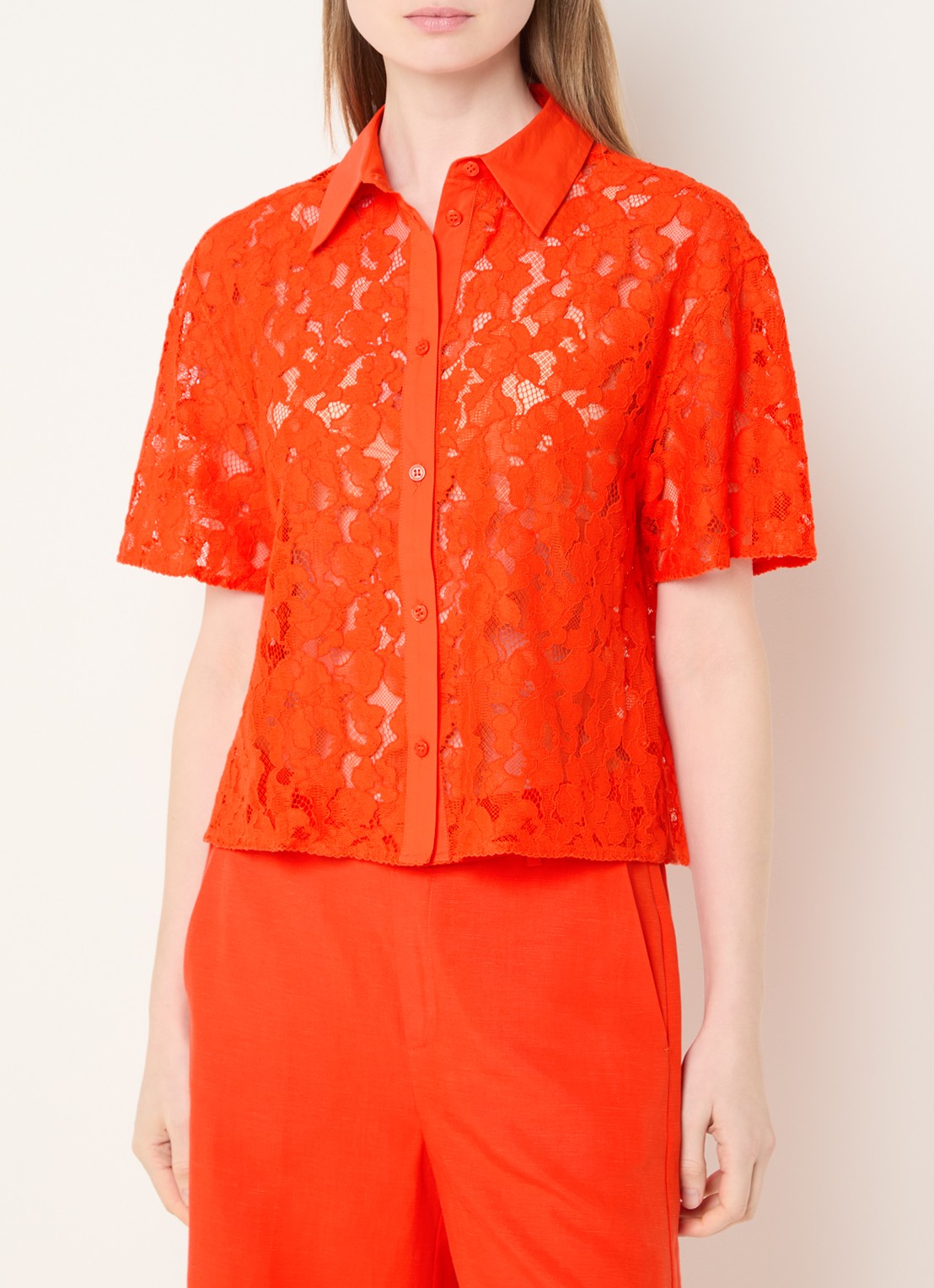 Mos Mosh MMLia River semi-transparante blouse met broderie - detail oranje