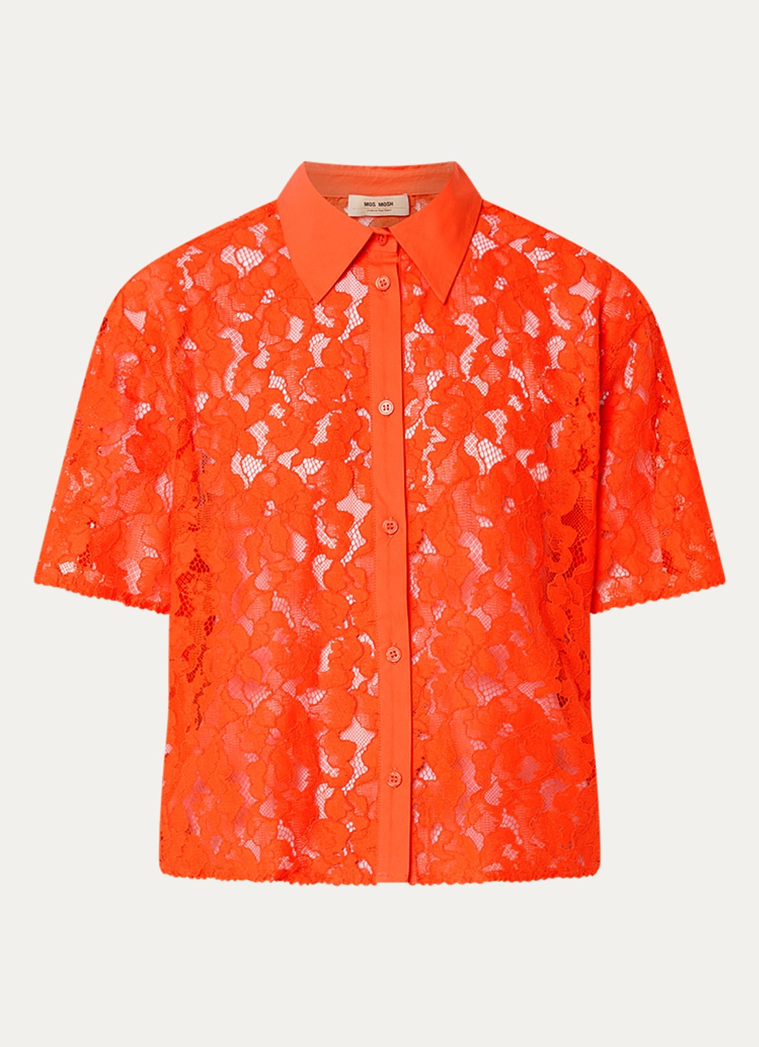 Mos Mosh MMLia River semi-transparante blouse met broderie - voorkant 2 oranje