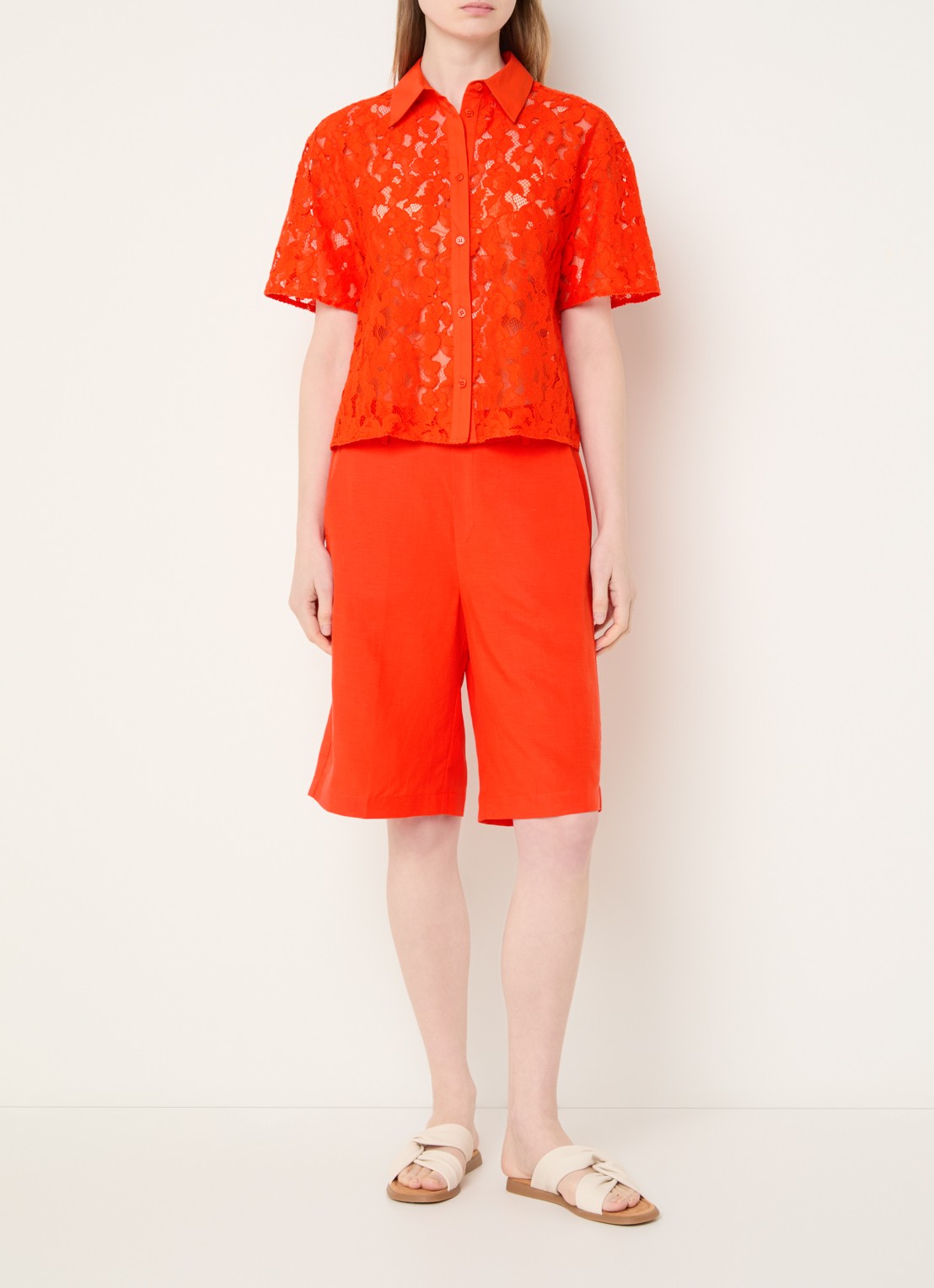 Mos Mosh MMLia River semi-transparante blouse met broderie - voorkant 3 oranje