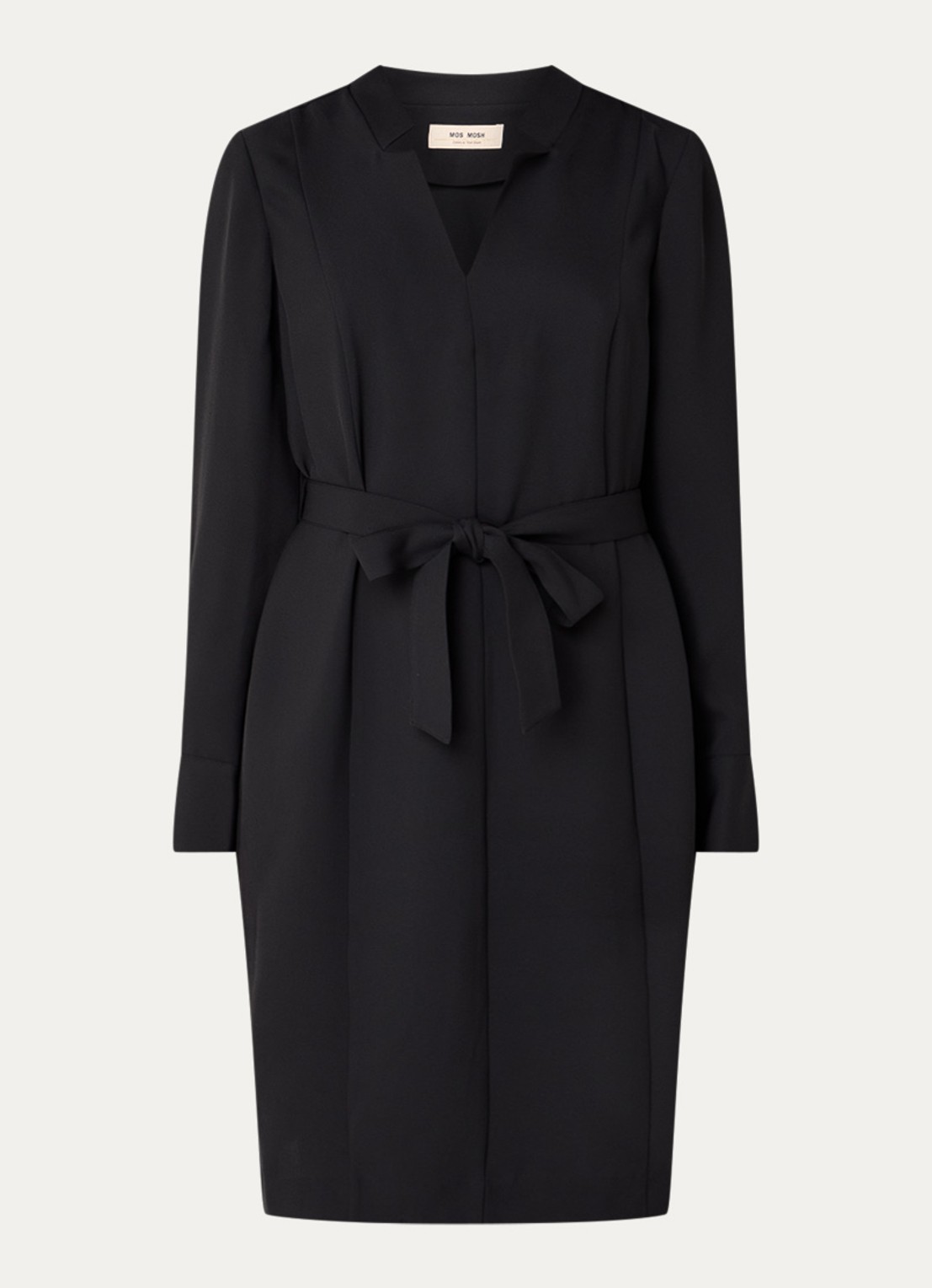 Mos Mosh MMLipi mini jurk met V-hals en strikceintuur - voorkant 3 zwart