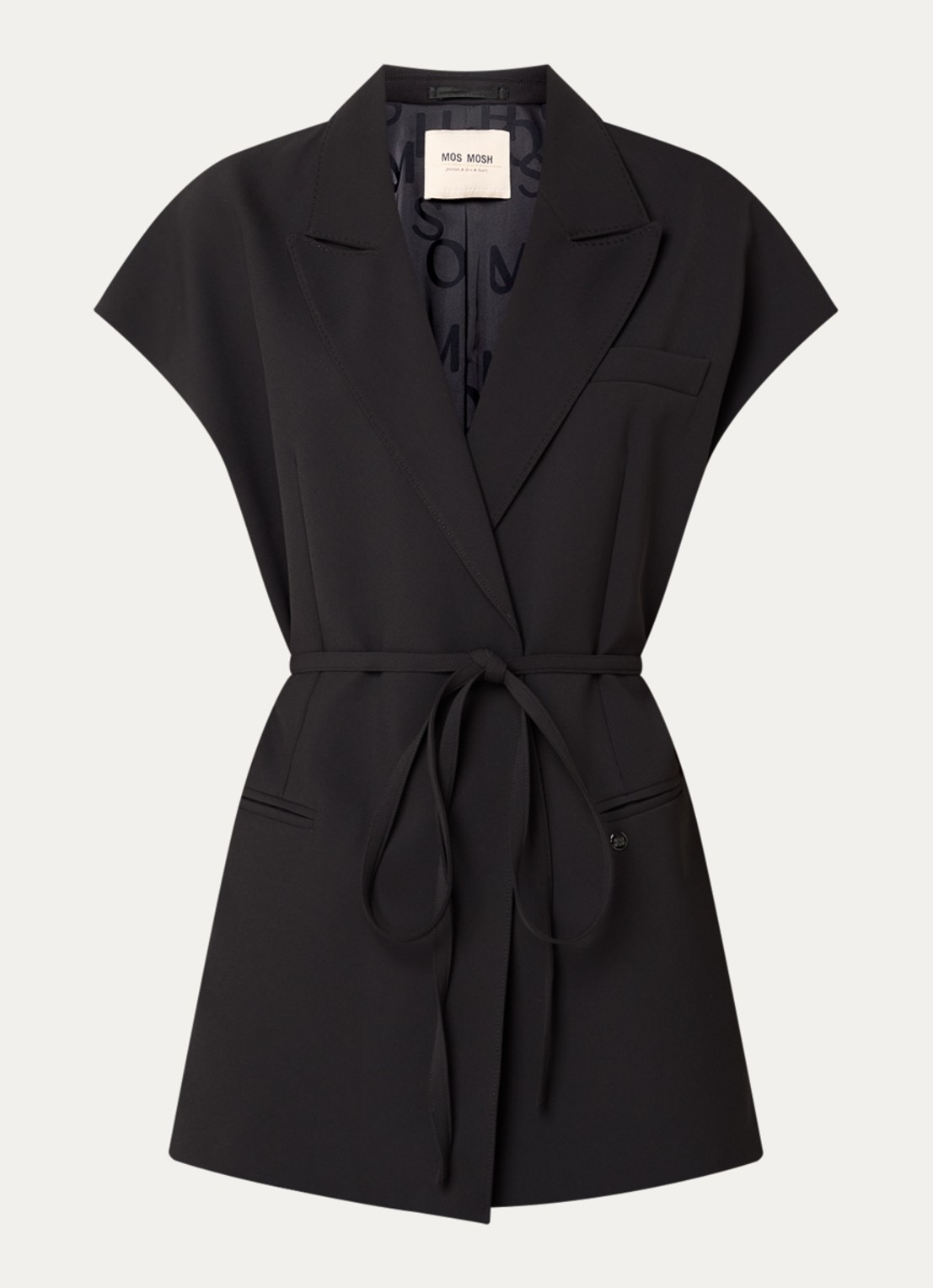 Mos Mosh MMLucine Miley gilet met strikceintuur - voorkant 3 zwart