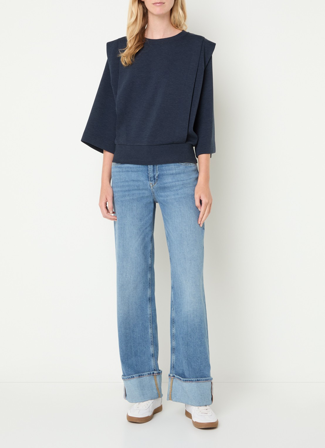 Mos Mosh MMMae sweater met ronde hals - voorkant 2 donkerblauw