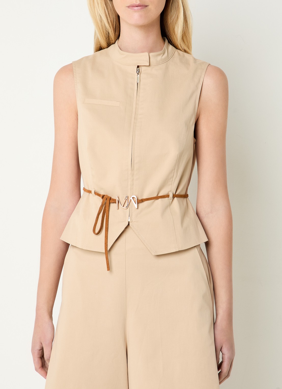 Mos Mosh MMMai Tenca gilet met strikceintuur - detail 4 beige