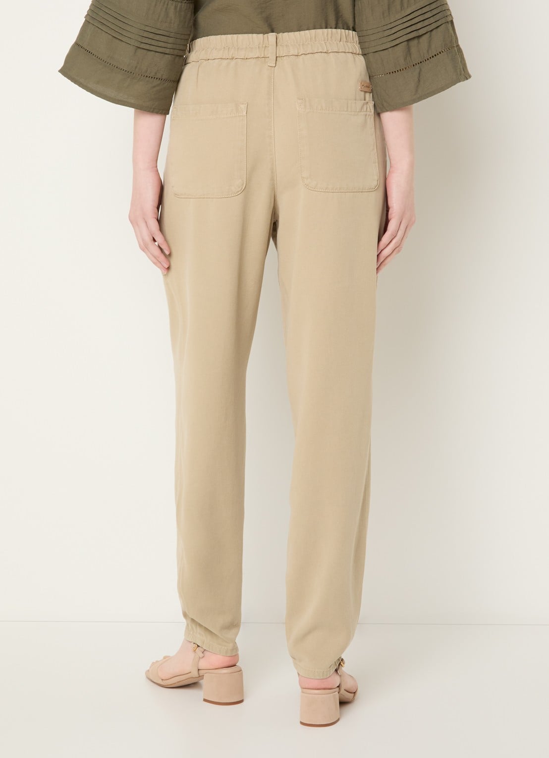 Mos Mosh MMMaison high waist tapered fit broek met steekzakken - achterkant 4 beige
