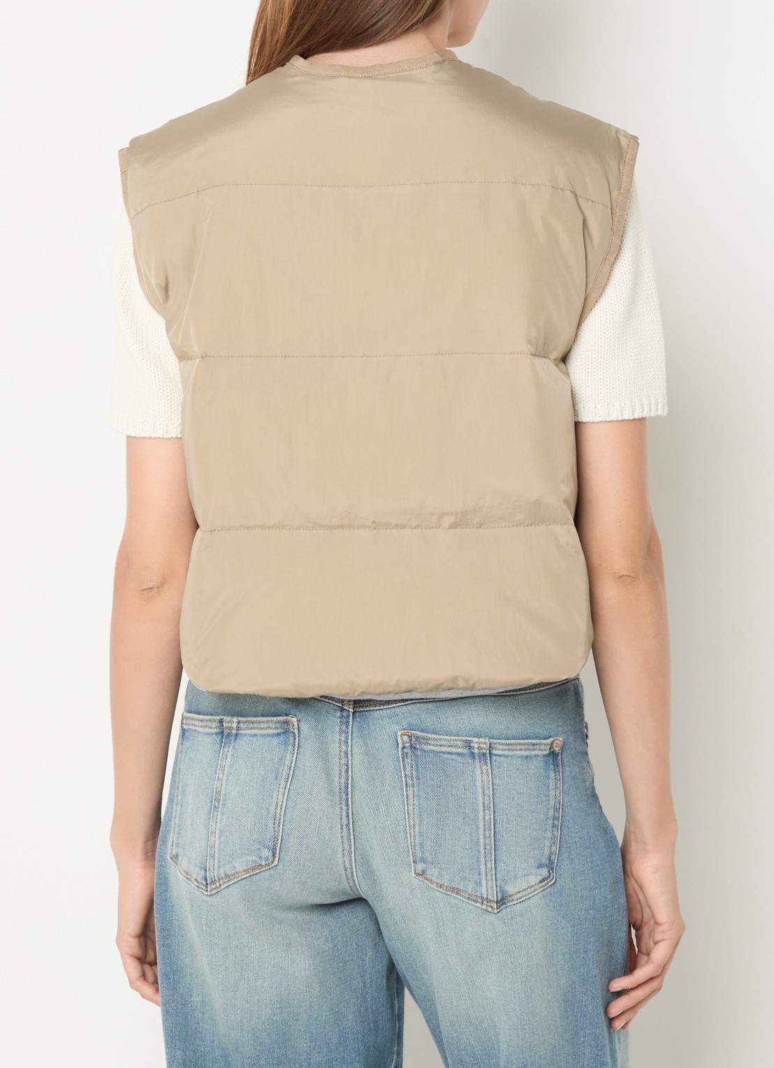 Mos Mosh MMManja gewatteerde bodywarmer met opgestikte zakken - achterkant donkerbeige