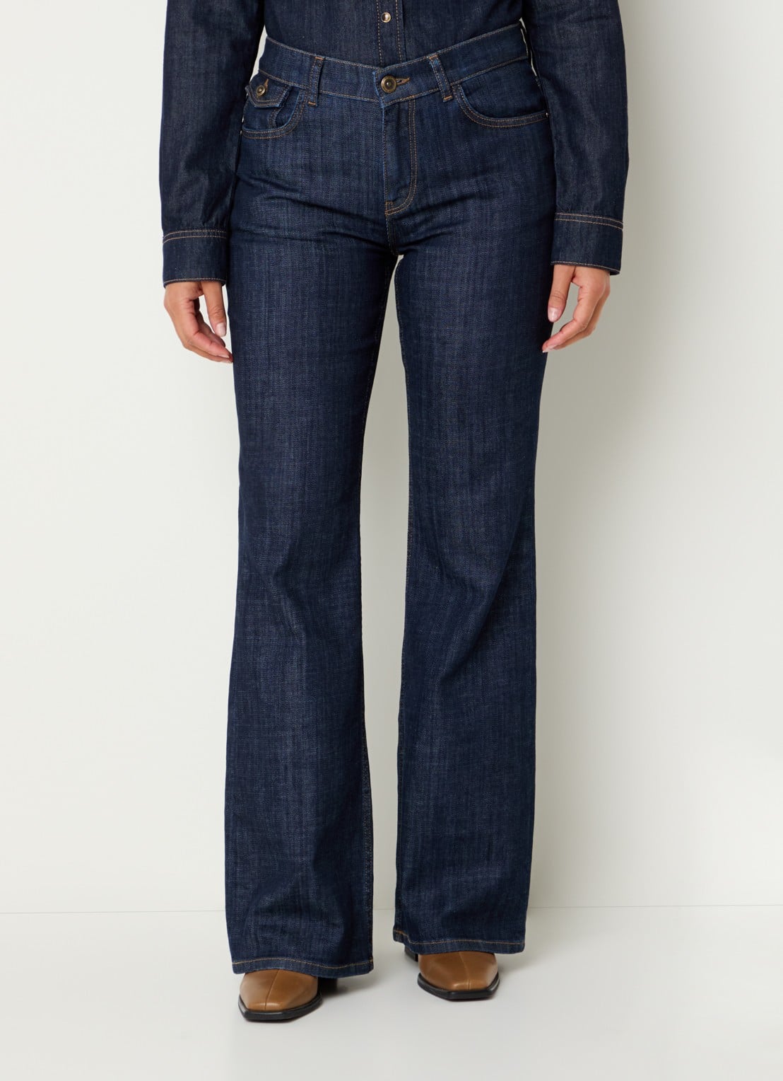 Mos Mosh MMMarlena high waist straight leg jeans met donkere wassing - detail 2 indigo