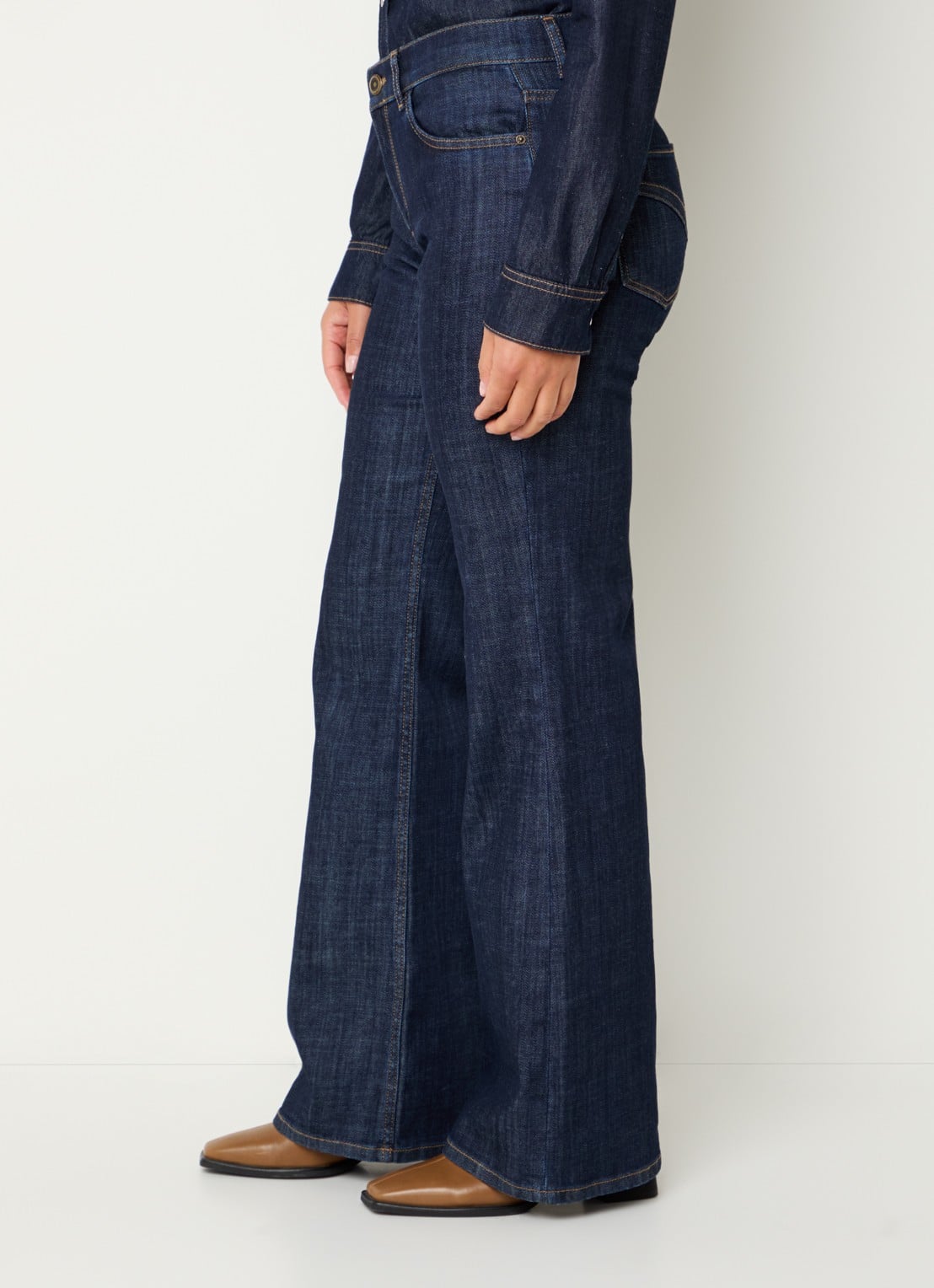 Mos Mosh MMMarlena high waist straight leg jeans met donkere wassing - detail 3 indigo