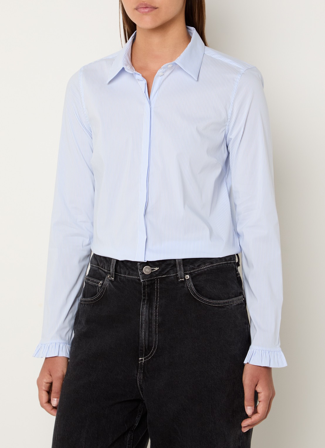 Mos Mosh MMMattie blouse met streepprint - detail lichtblauw
