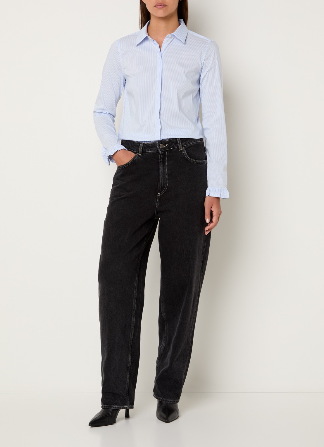 Mos Mosh MMMattie blouse met streepprint - voorkant 4 lichtblauw