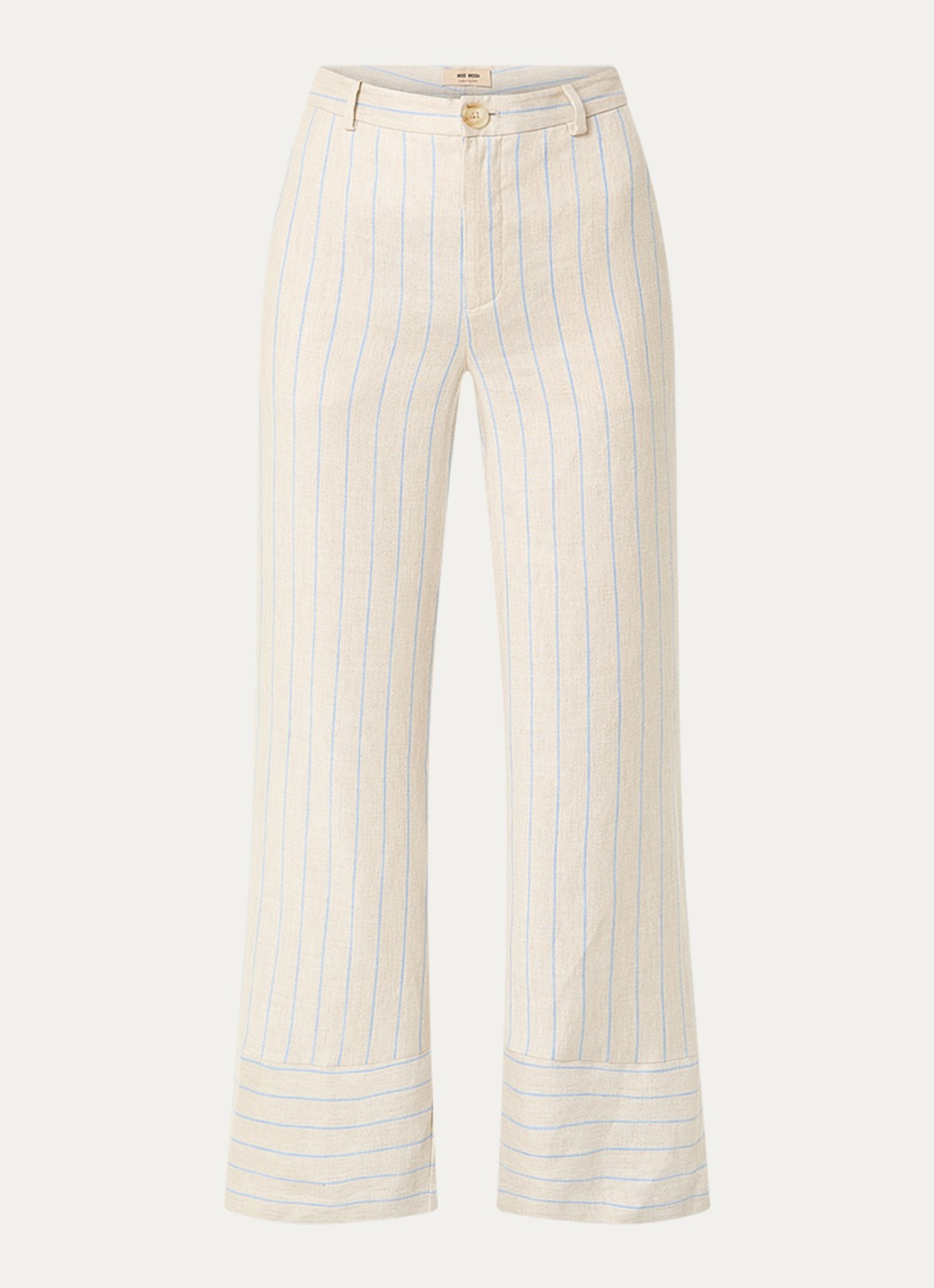 Mos Mosh MMMedina Miriam high waist wide fit pantalon in linnenblend met streepprint - voorkant 4 lichtblauw
