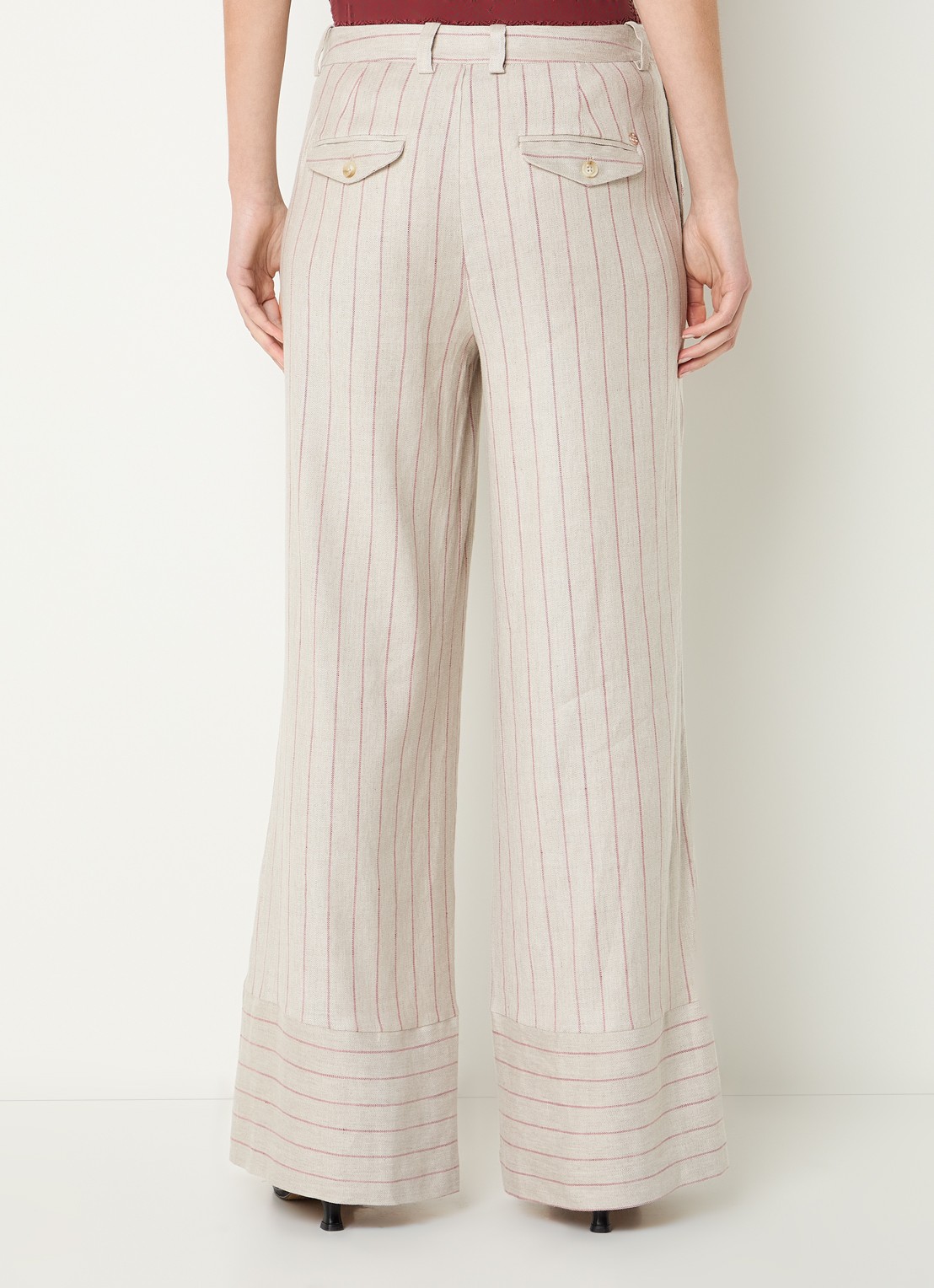 Mos Mosh MMMedina Miriam high waist wide fit pantalon in linnenblend met streepprint - achterkant steenrood