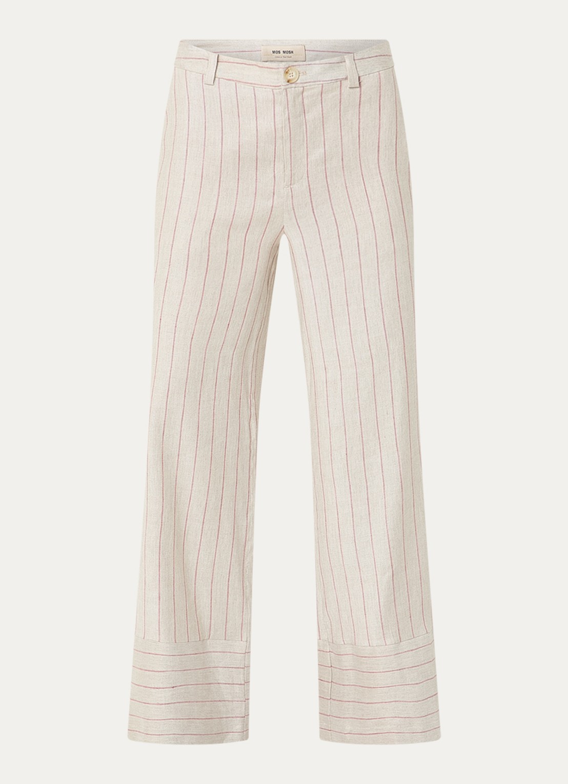 Mos Mosh MMMedina Miriam high waist wide fit pantalon in linnenblend met streepprint - voorkant 3 steenrood