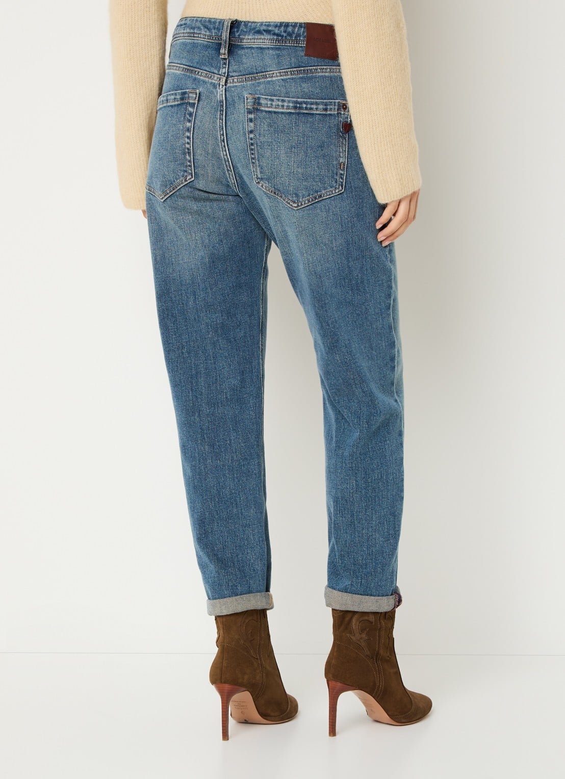 Mos Mosh MMMelly high waist tapered fit cropped jeans met medium wassing  - achterkant indigo
