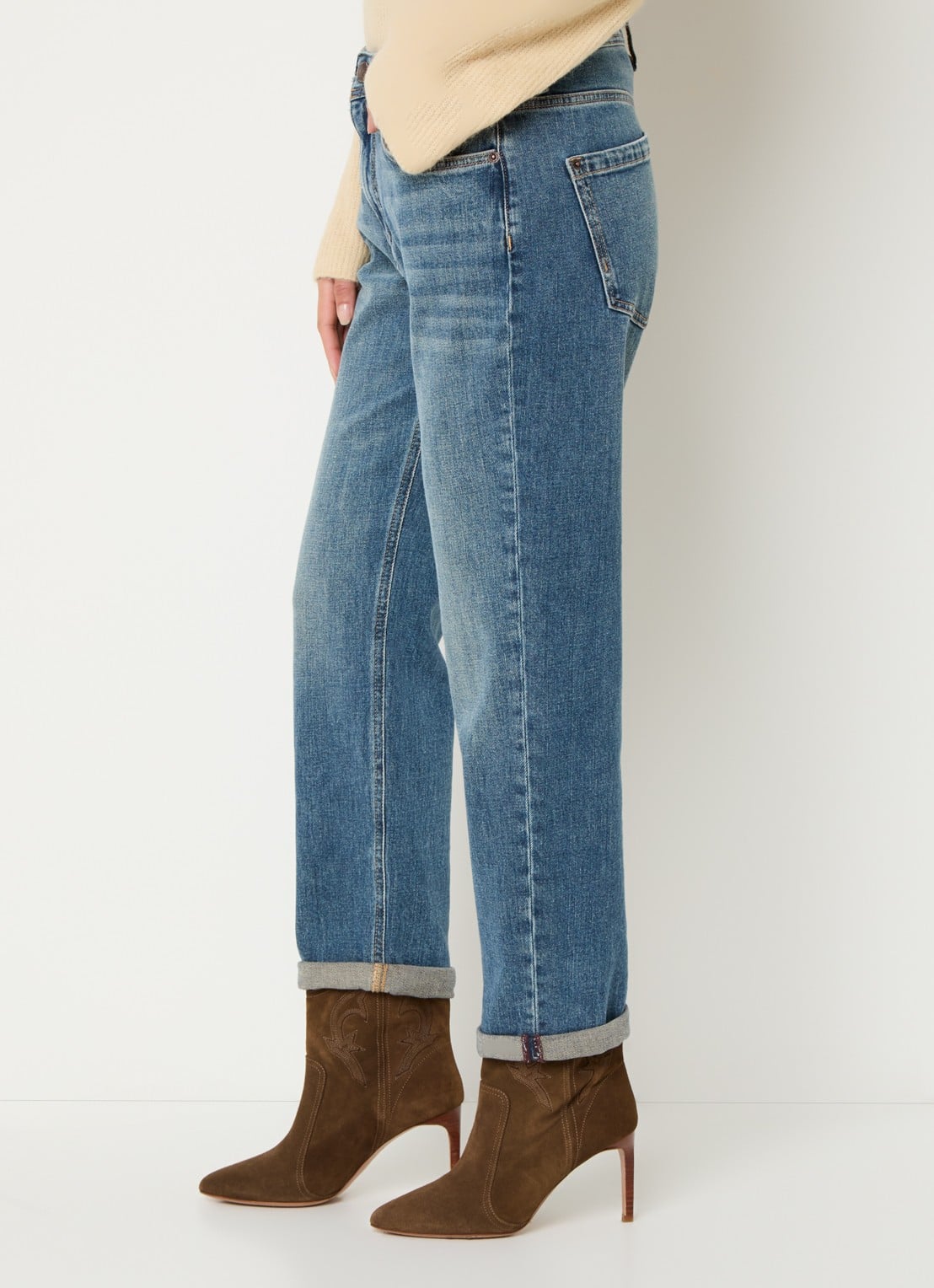 Mos Mosh MMMelly high waist tapered fit cropped jeans met medium wassing  - detail 3 indigo
