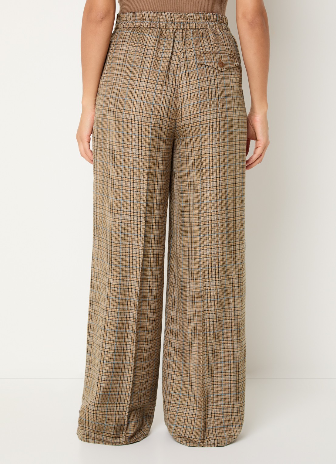 Mos Mosh MMMie Kalif high waist wide fit pantalon in wolblend met ruitdessin - achterkant khaki