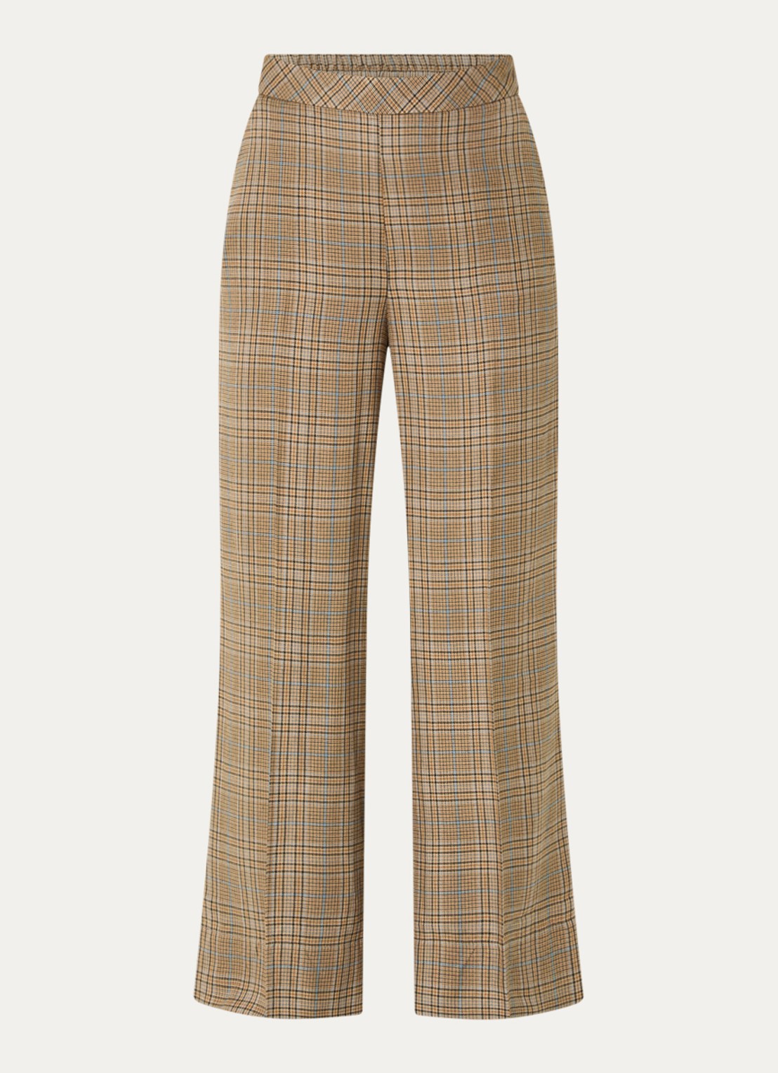 Mos Mosh MMMie Kalif high waist wide fit pantalon in wolblend met ruitdessin - voorkant 3 khaki