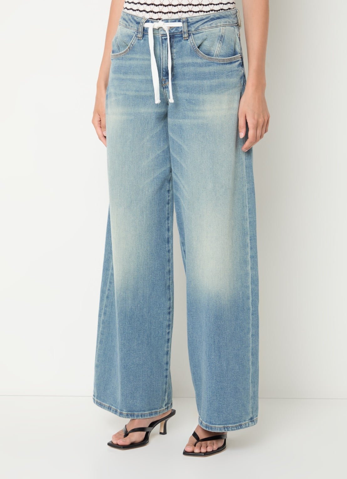 Mos Mosh MMMilo high waist wide leg jeans van  katoen met lichte wassing - detail 2 indigo