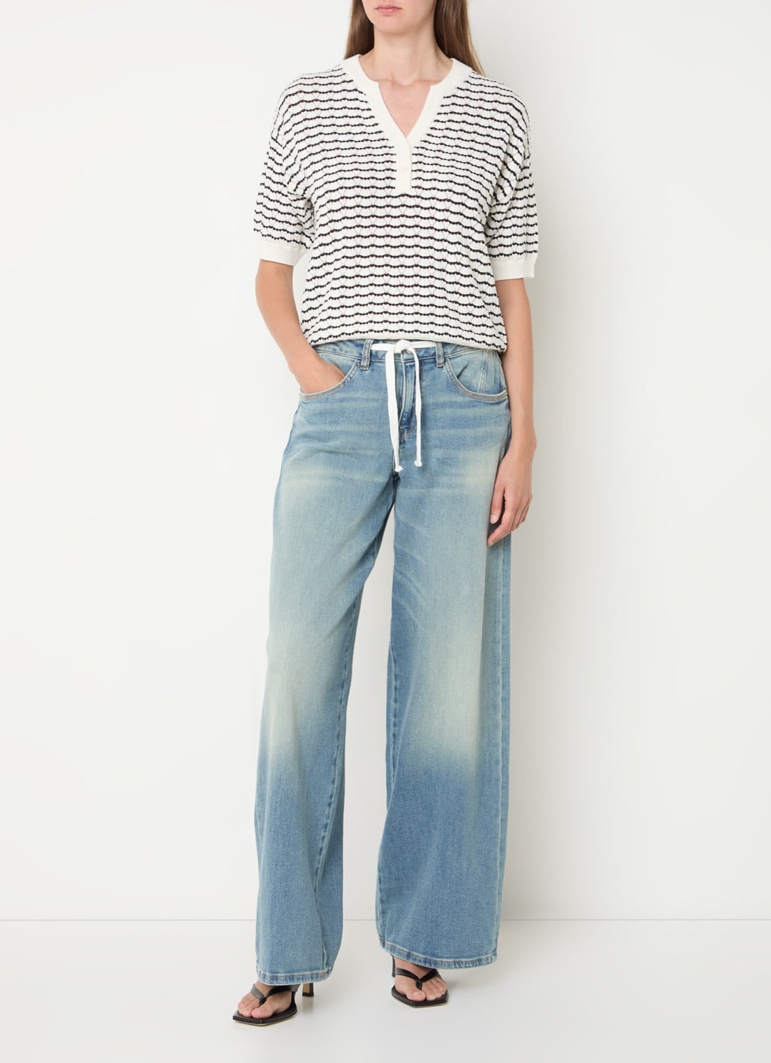 Mos Mosh MMMilo high waist wide leg jeans van  katoen met lichte wassing - voorkant 4 indigo