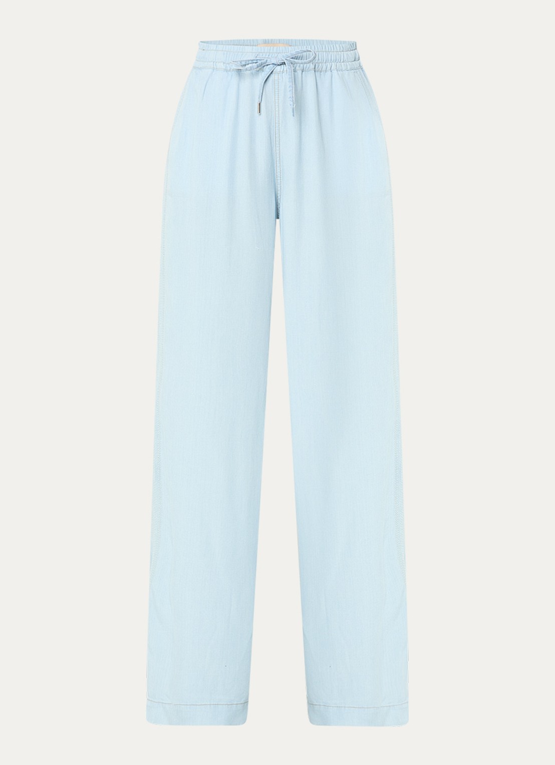 Mos Mosh MMMolli Olli high waist wide fit broek van chambray met steekzakken - voorkant 3 lichtblauw