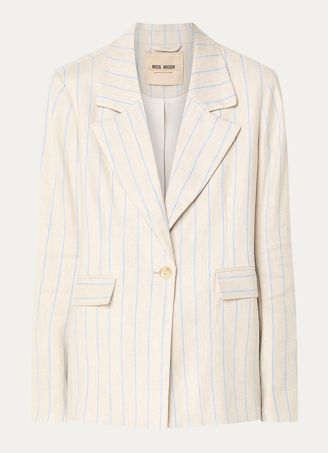 Mos Mosh MMNancy Miriam blazer in linnenblend met streepprint - voorkant beige