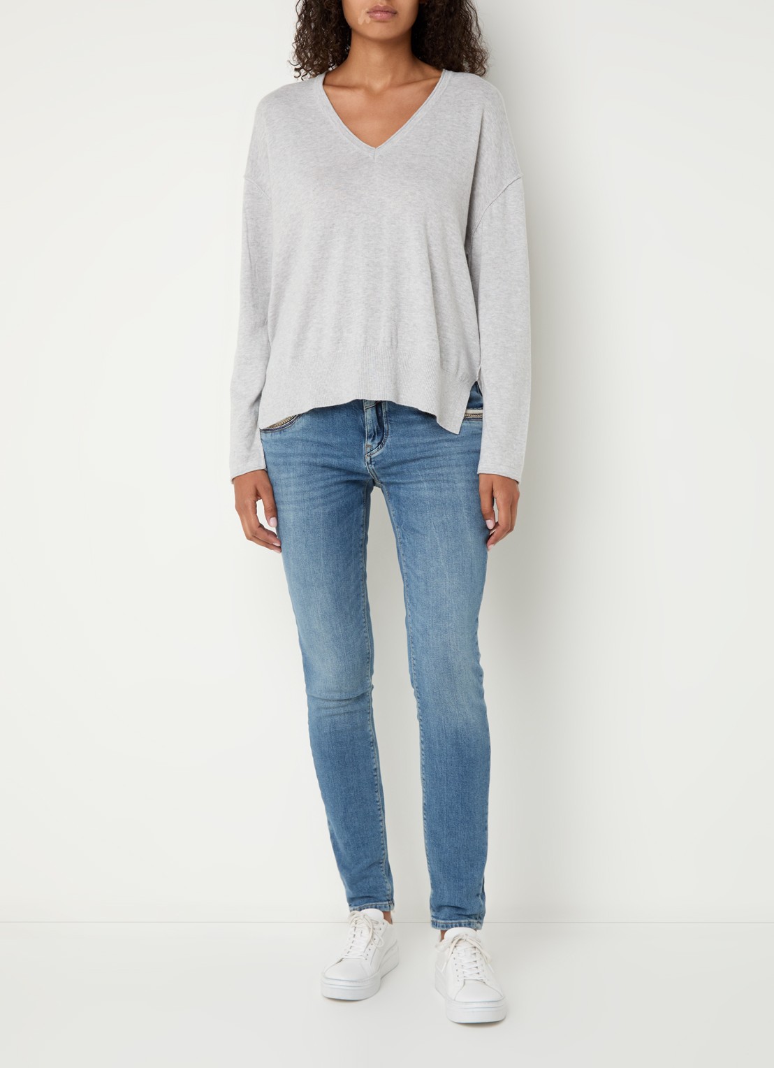 Mos Mosh MMNaomi Mateos mid waist skinny jeans met medium wassing - voorkant 4 indigo