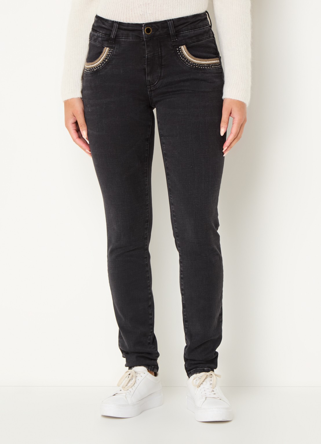 Mos Mosh MMNaomi Perla high waist skinny jeans met gekleurde wassing - detail 2 zwart