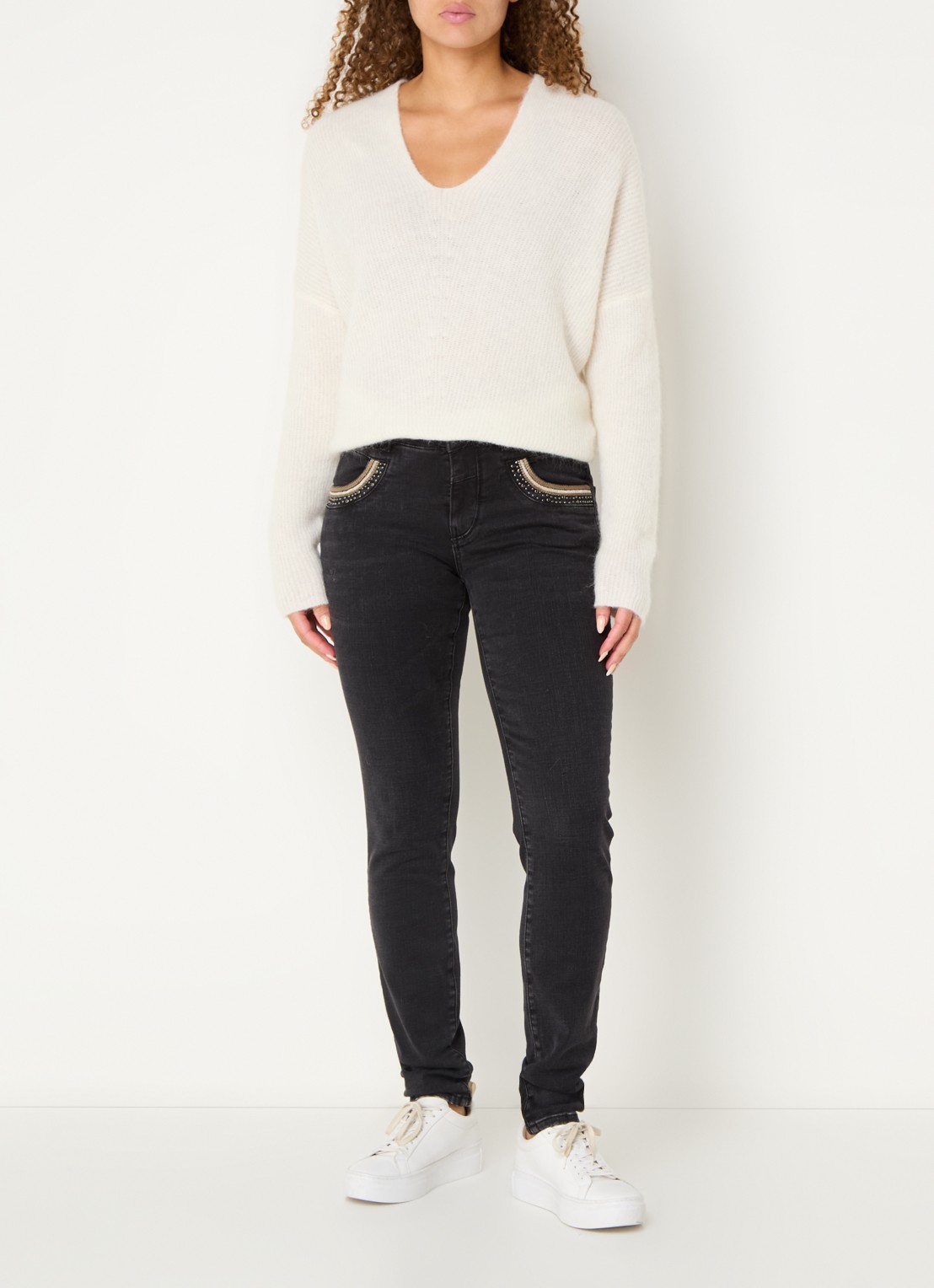 Mos Mosh MMNaomi Perla high waist skinny jeans met gekleurde wassing - voorkant 4 zwart