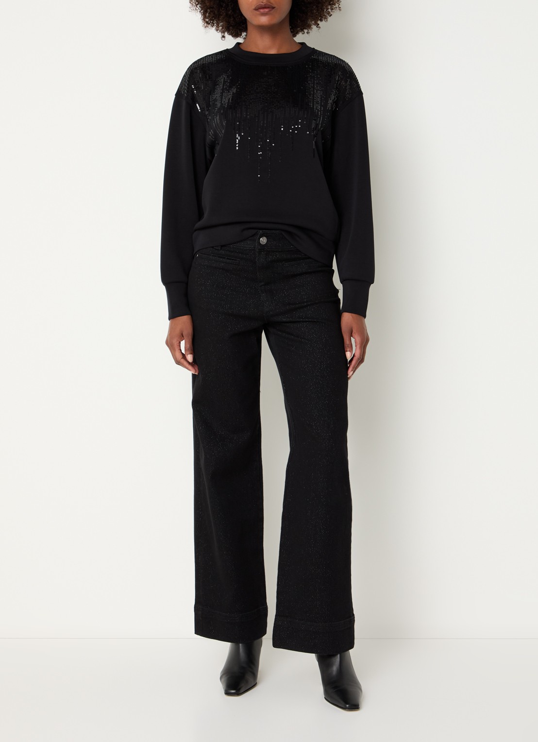 Mos Mosh MMNeve sweater met pailletten - voorkant 4 zwart