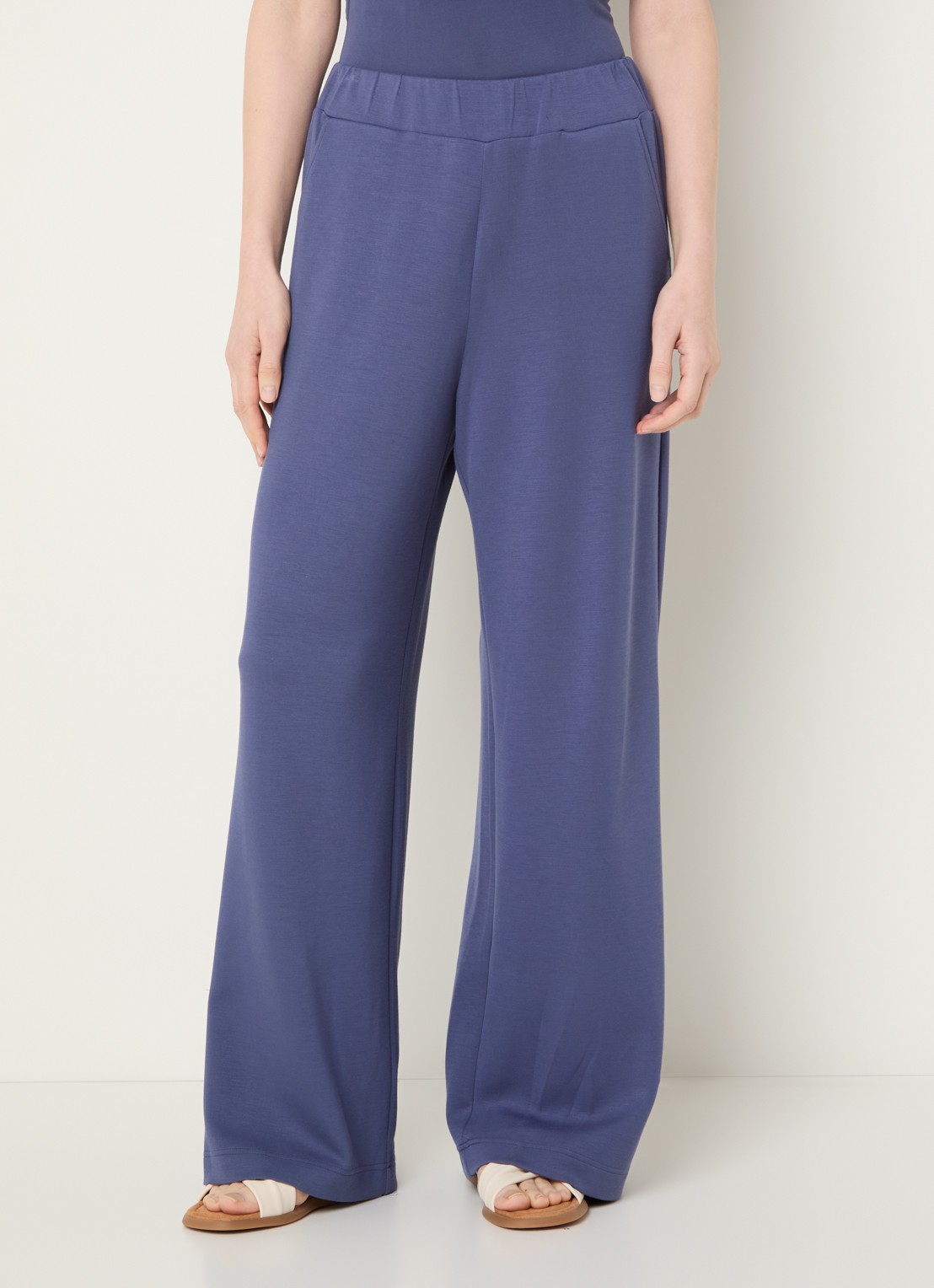 Mos Mosh MMNima high waist wide fit joggingbroek met steekzakken - detail 4 staalblauw